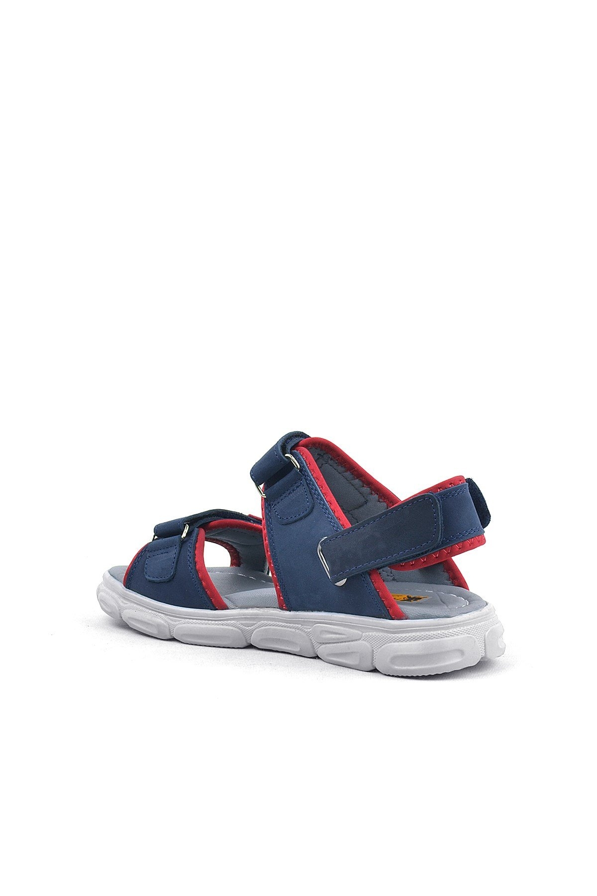 Hakiki Deri Lacivert-Kırmızı Cırtlı Çocuk Sandalet - Görsel 4