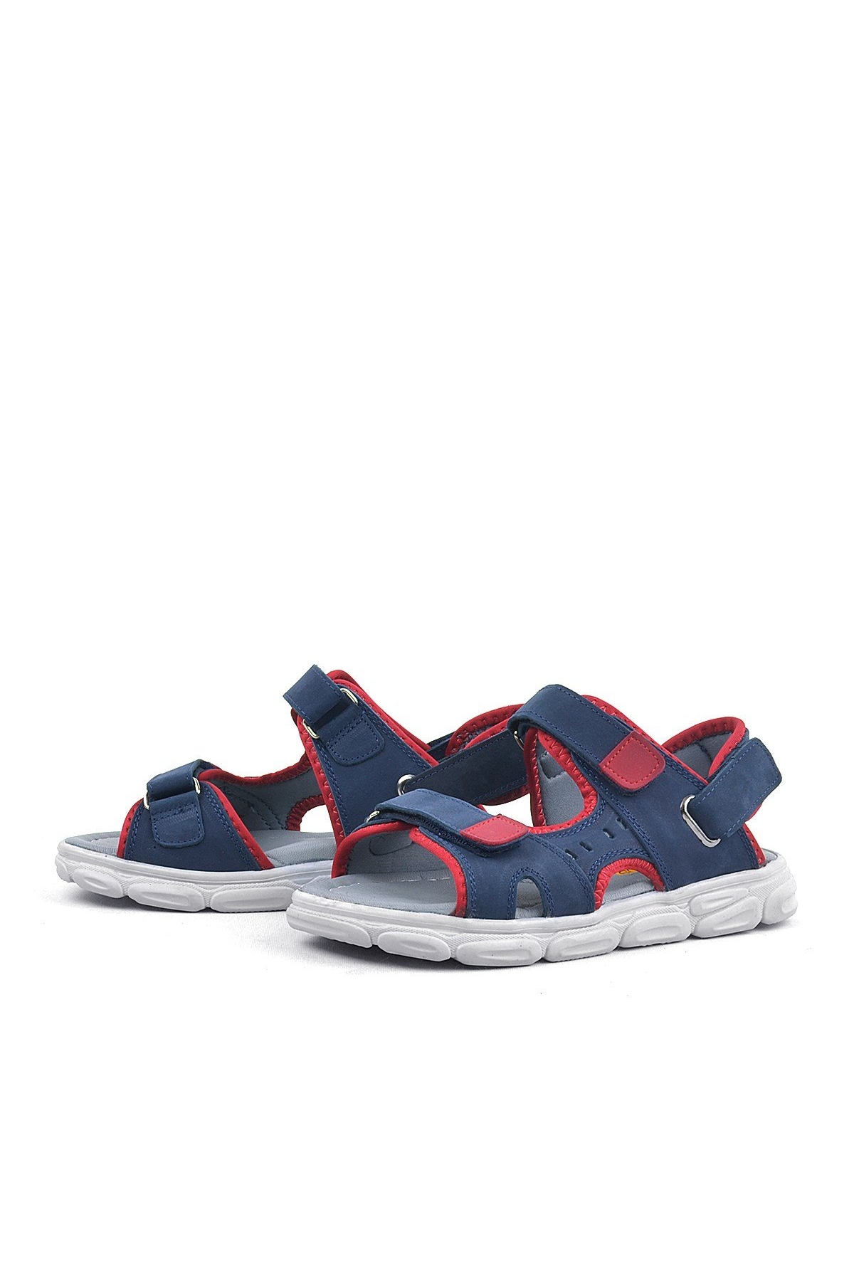 Hakiki Deri Lacivert-Kırmızı Cırtlı Çocuk Sandalet - Görsel 6