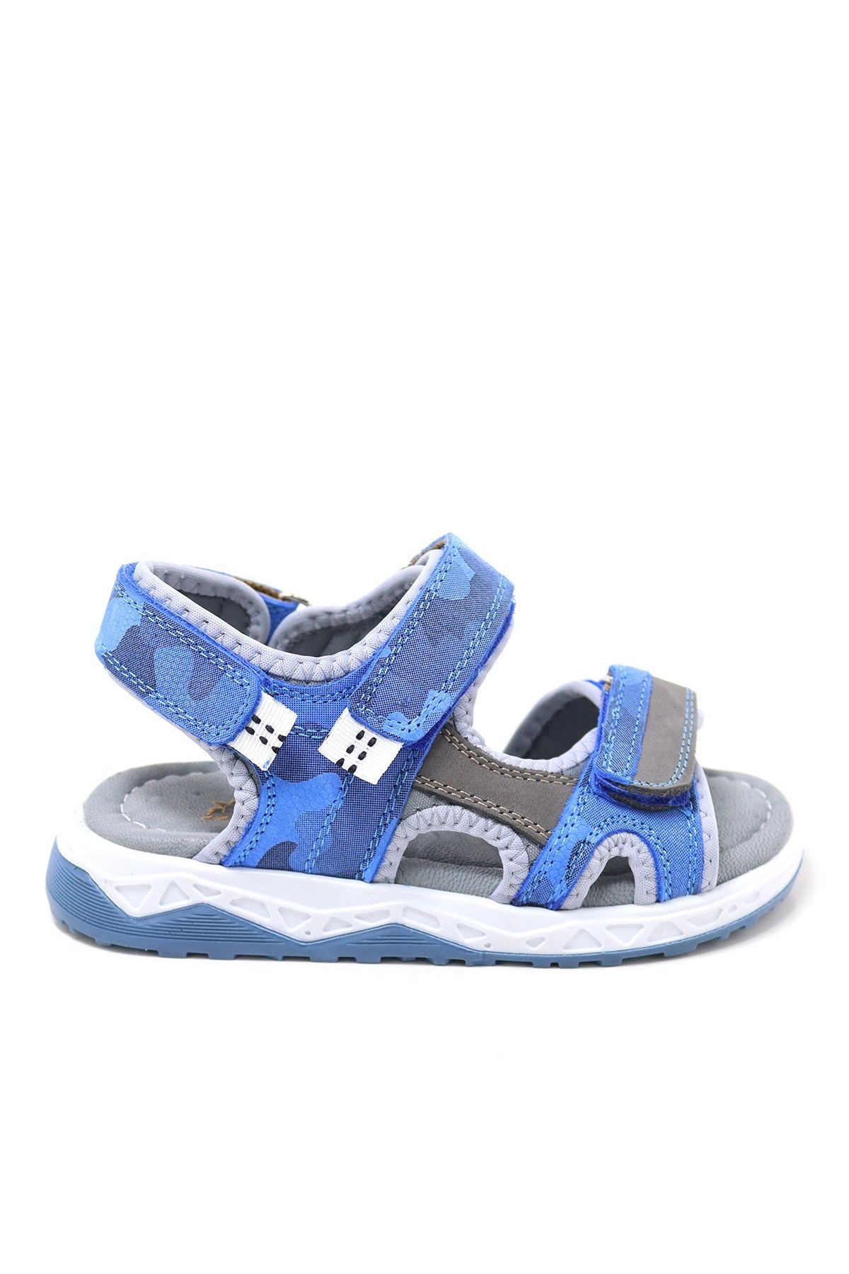 Hakiki Deri Mavi Gri Konfor Tabanlı Cırtlı Çocuk Sandalet - Görsel 3