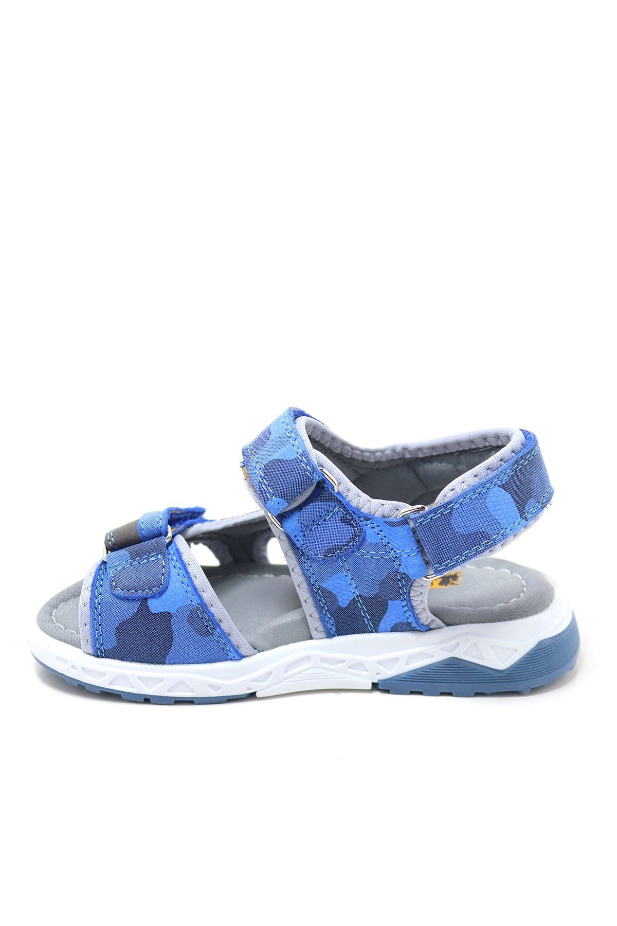 Hakiki Deri Mavi Gri Konfor Tabanlı Cırtlı Çocuk Sandalet - Görsel 4