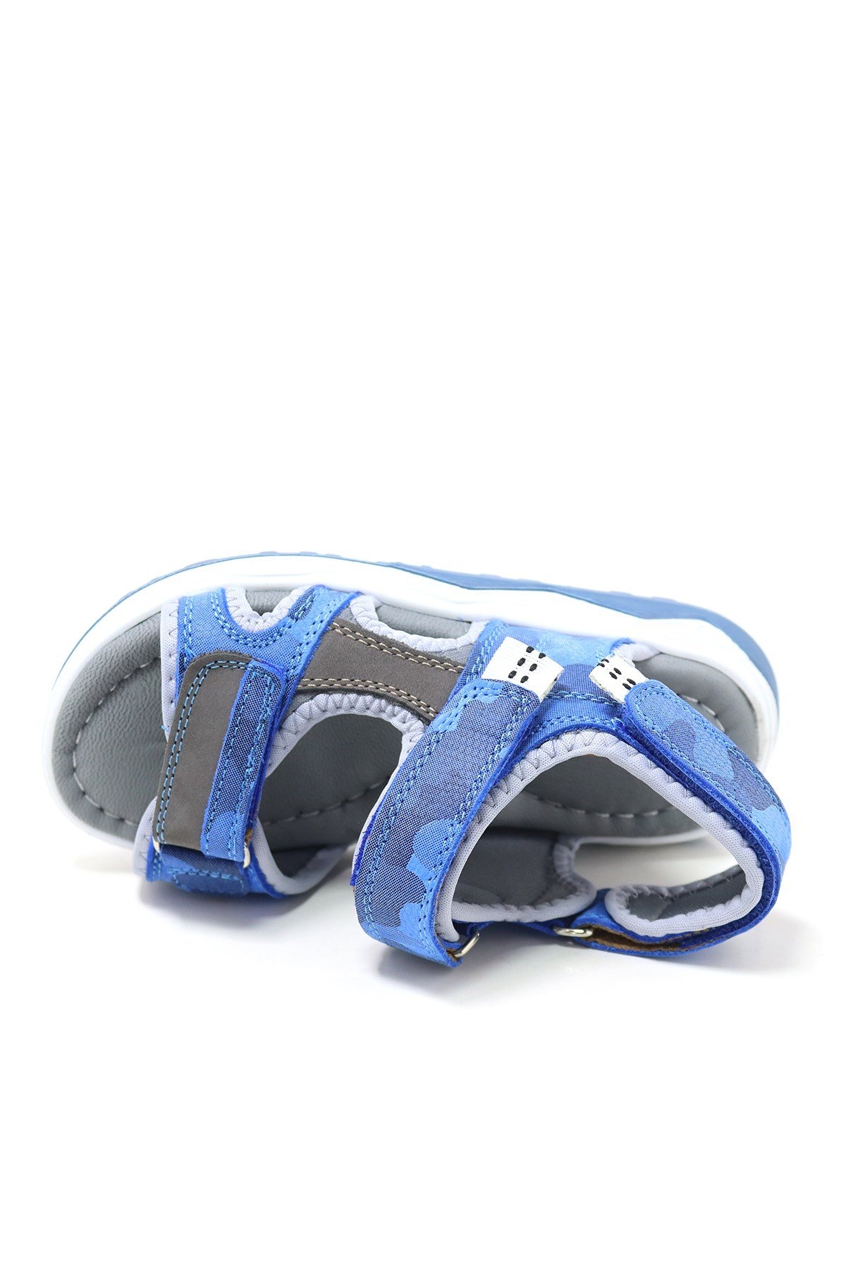 Hakiki Deri Mavi Gri Konfor Tabanlı Cırtlı Çocuk Sandalet - Görsel 7