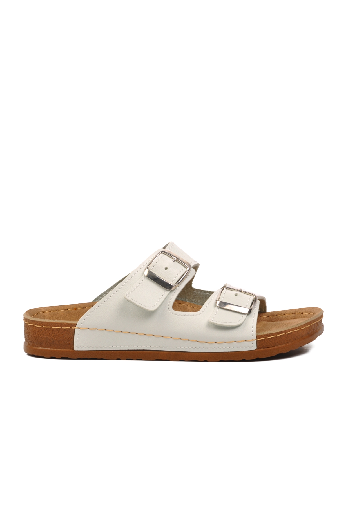 20-972 Beyaz Kadın Çift Bantlı Terlik - Görsel 2