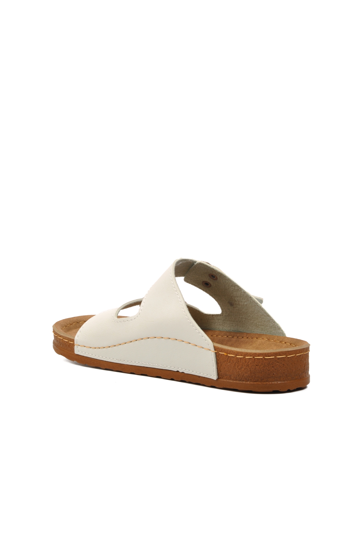 20-972 Beyaz Kadın Çift Bantlı Terlik - Görsel 5