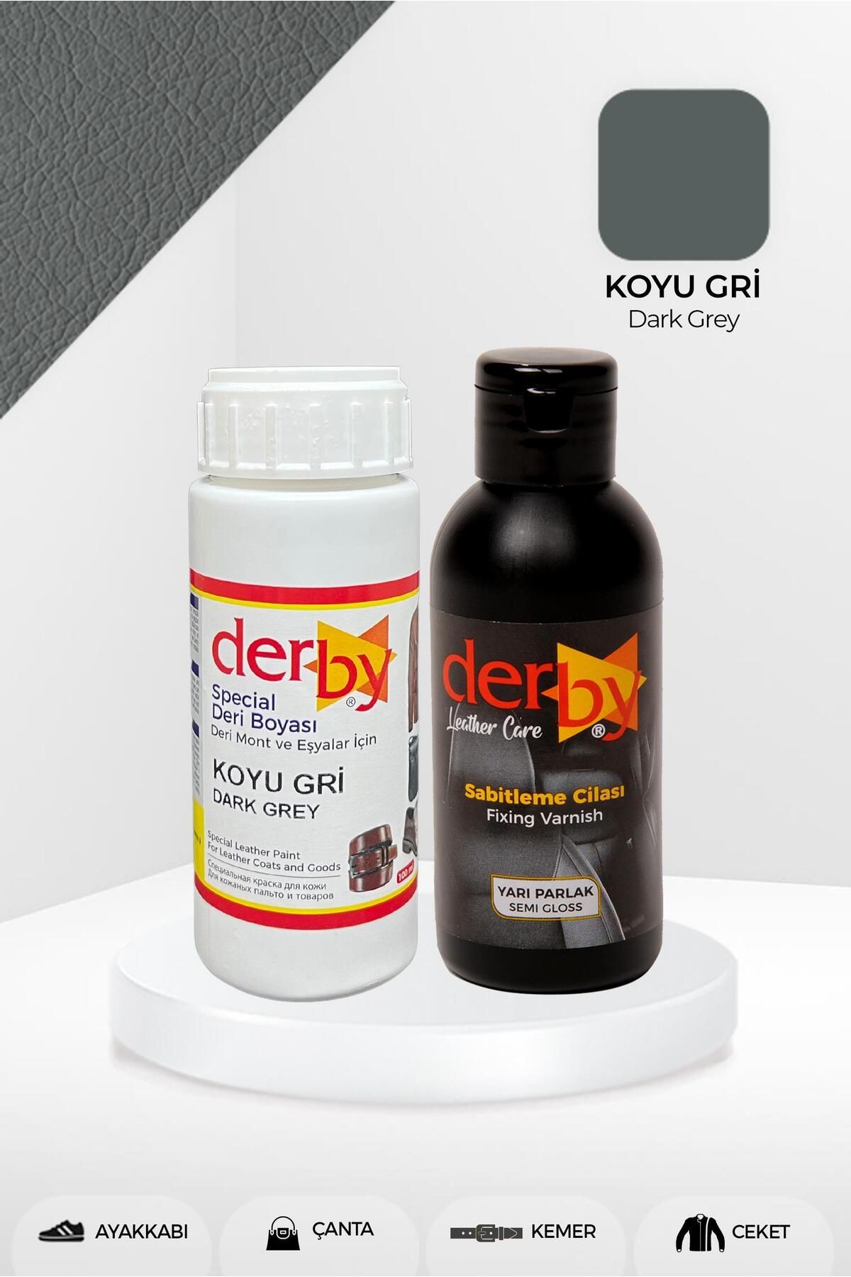 Special Deri Boyası Ve Cilası 100 ml - 2'li Set / Ayakkabı Mont Eşya Çanta Deri Boyası - Koyu Gri