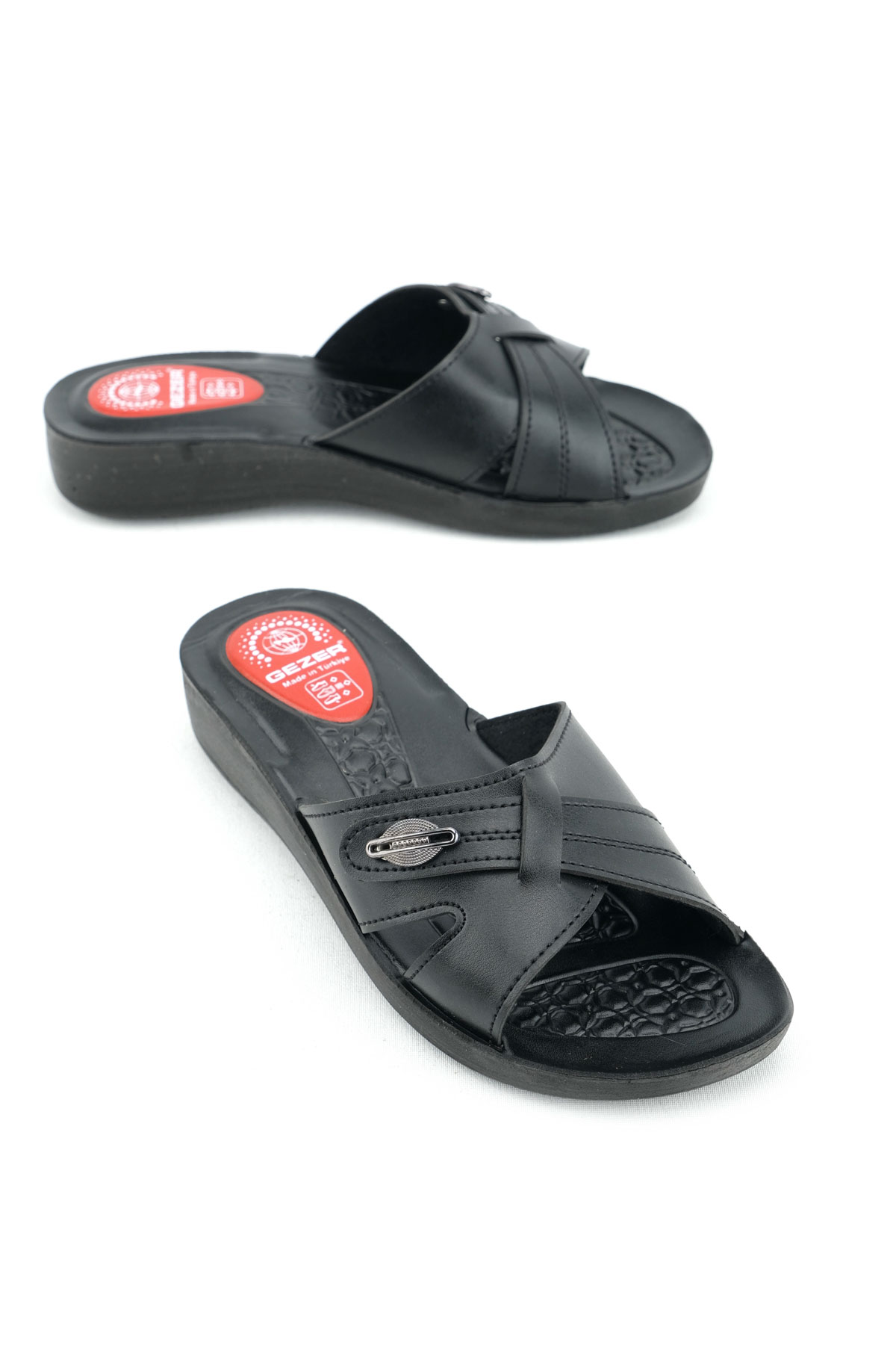 Gezer Gezer Siyah Kadın Yazlık Suni Deri Rahat Taban Günlük Terlik Sandalet & Terlik | Flo Siyah - 2. görsel