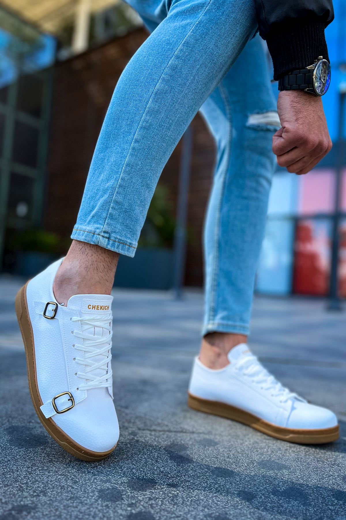 CH191 CKT Side Buckle Erkek Ayakkabı BEYAZ - Görsel 5
