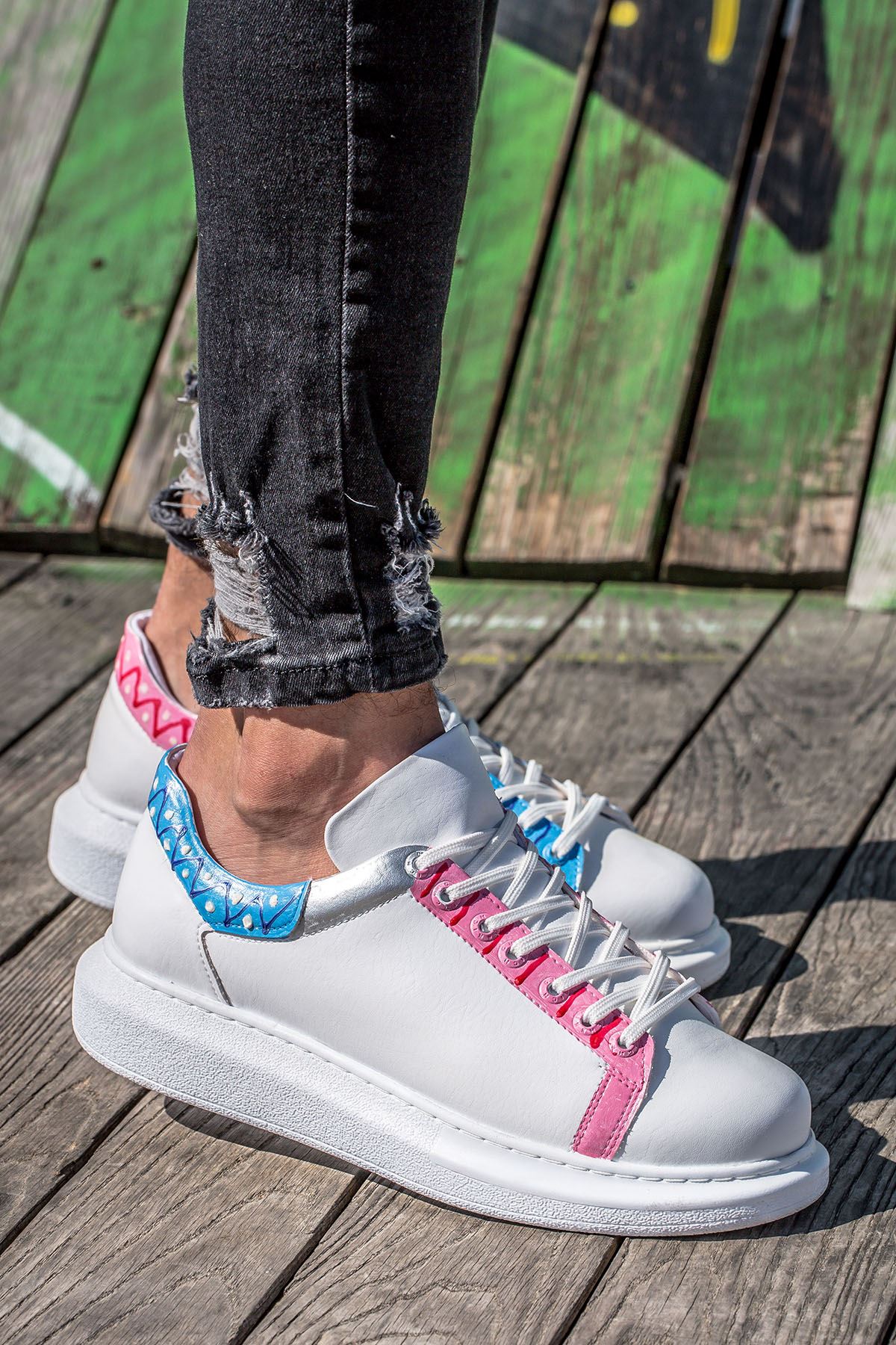 CH254 CBT Pittura Erkek Ayakkabı 420 MAVI-PEMBE ISLEME - Görsel 2