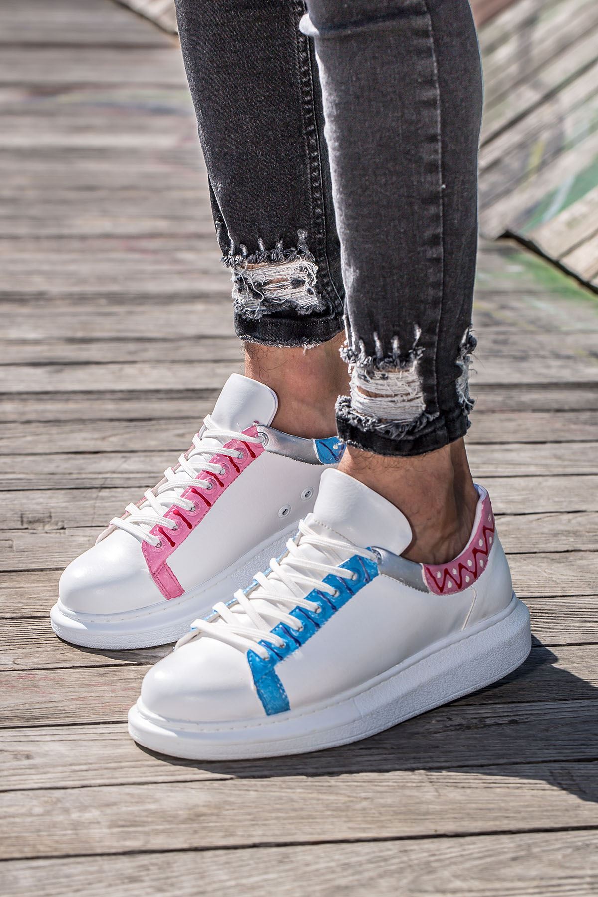 CH254 CBT Pittura Erkek Ayakkabı 420 MAVI-PEMBE ISLEME - Görsel 3