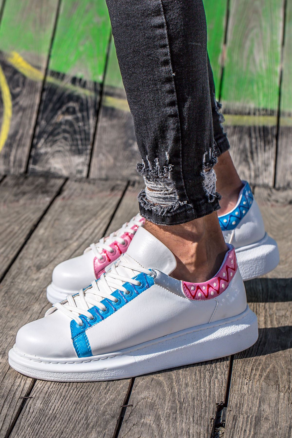 CH254 CBT Pittura Erkek Ayakkabı 420 MAVI-PEMBE ISLEME - Görsel 4