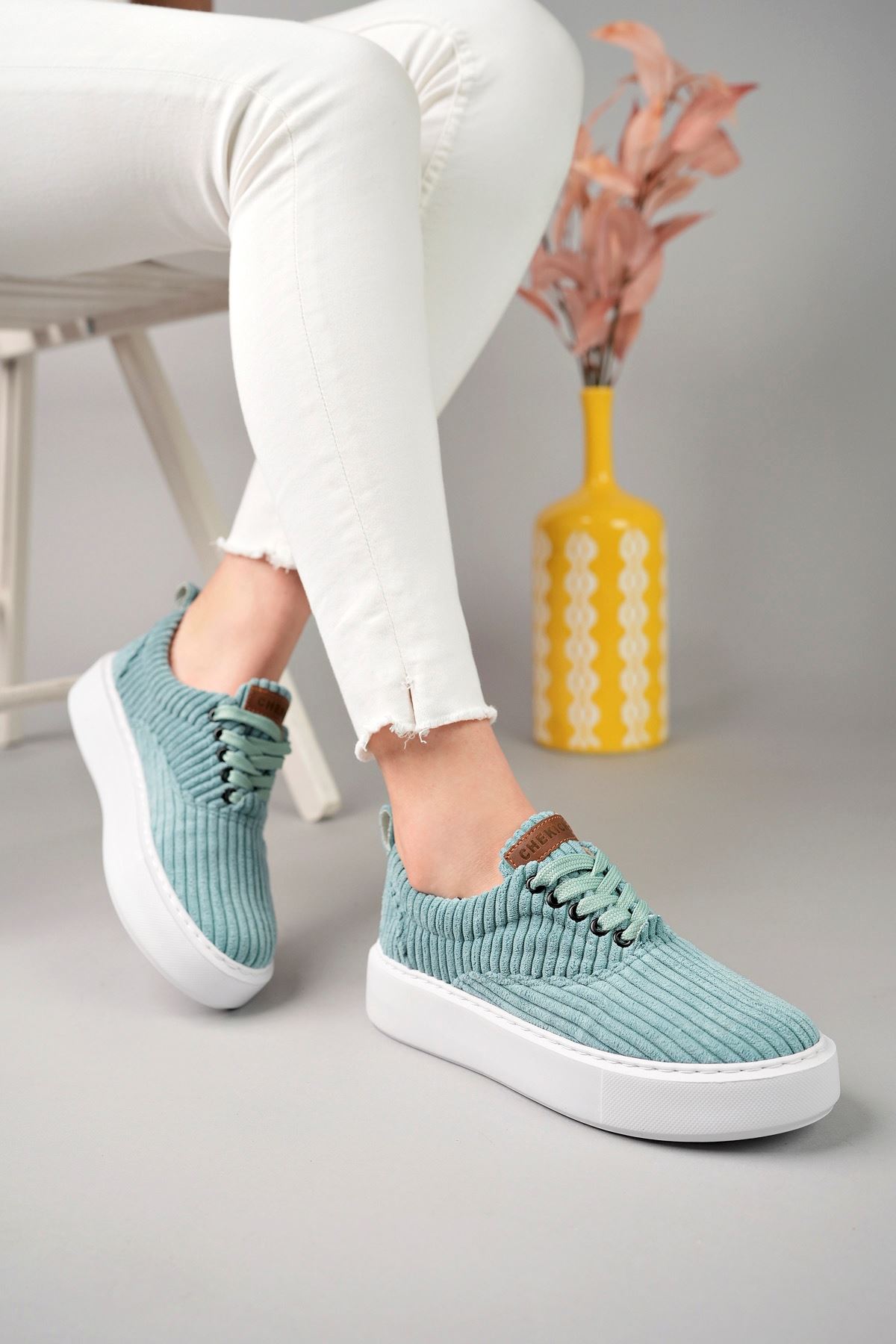 CH173 KBT Velluto Kadın Ayakkabı SU YESILI - Görsel 3