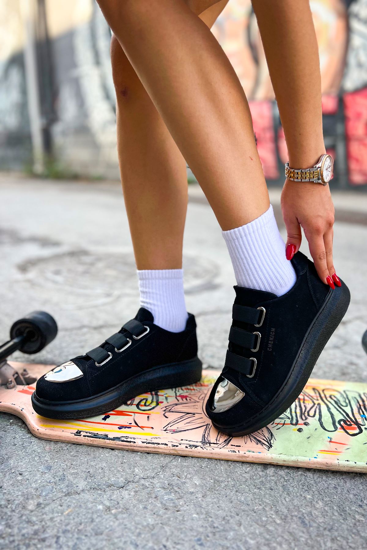 CH251 SST Mirror Suede Kadın Ayakkabı SIYAH - Görsel 4