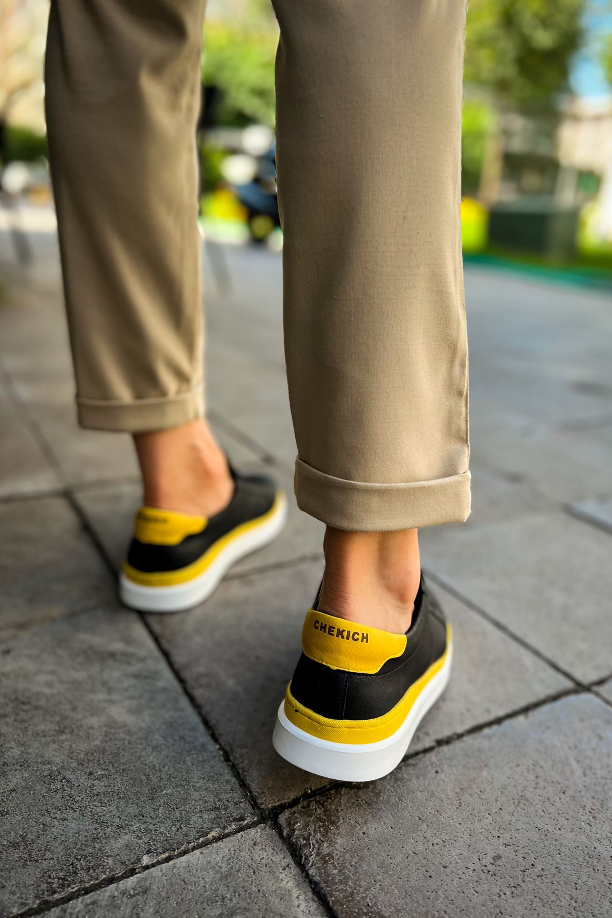 CH979 Santoni GBT Spor Erkek Ayakkabı SIYAH/SARI - Görsel 5