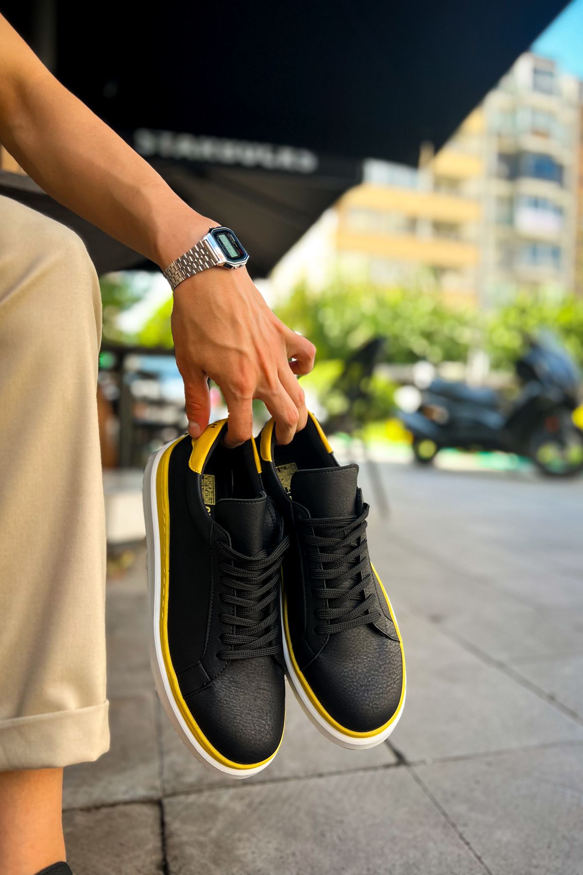 CH979 Santoni GBT Spor Erkek Ayakkabı SIYAH/SARI - Görsel 7