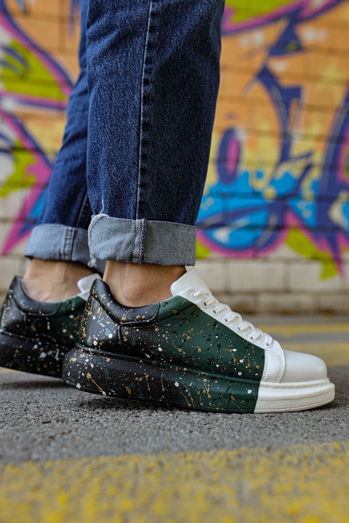 CH254 CBT Pittura Erkek Ayakkabı 437 BEYAZ / YESIL / SIYAH - Görsel 2