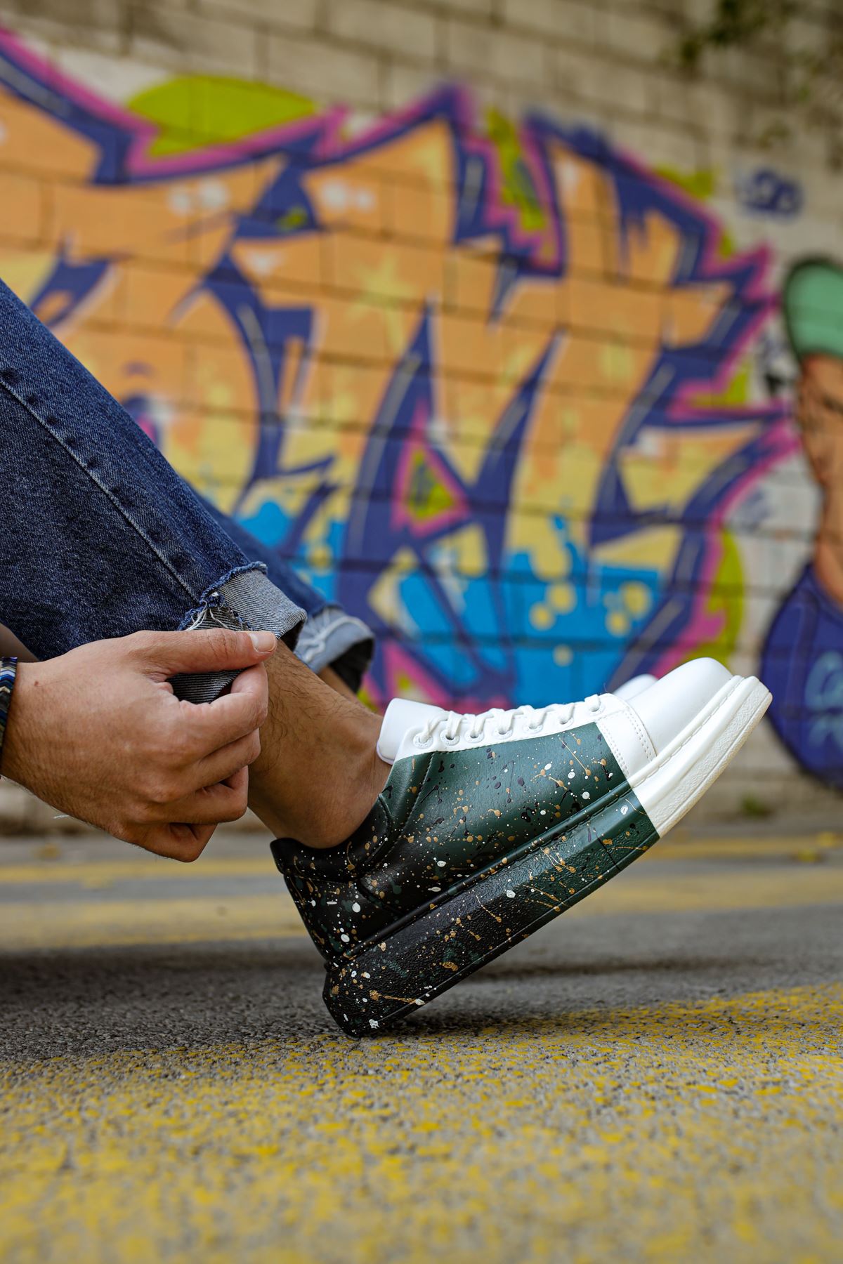 CH254 CBT Pittura Erkek Ayakkabı 437 BEYAZ / YESIL / SIYAH - Görsel 3