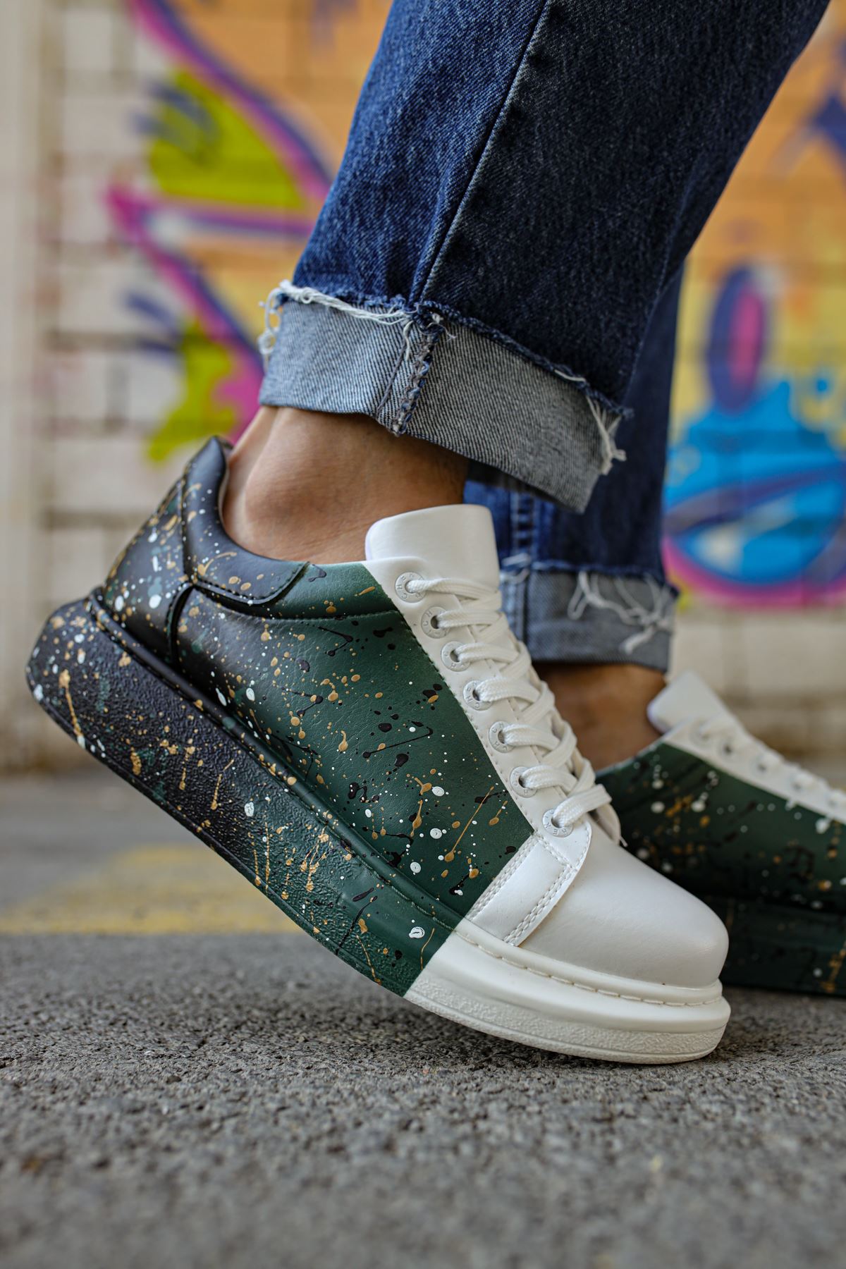 CH254 CBT Pittura Erkek Ayakkabı 437 BEYAZ / YESIL / SIYAH - Görsel 4