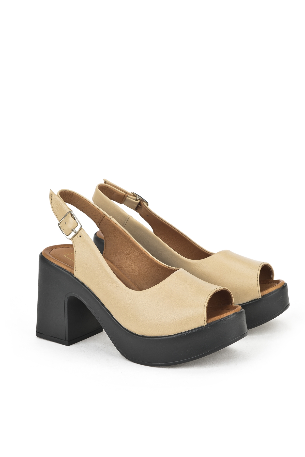 Kadın Hakiki Deri Topuklu Sandalet 141992Z28003 Bej - Görsel 3