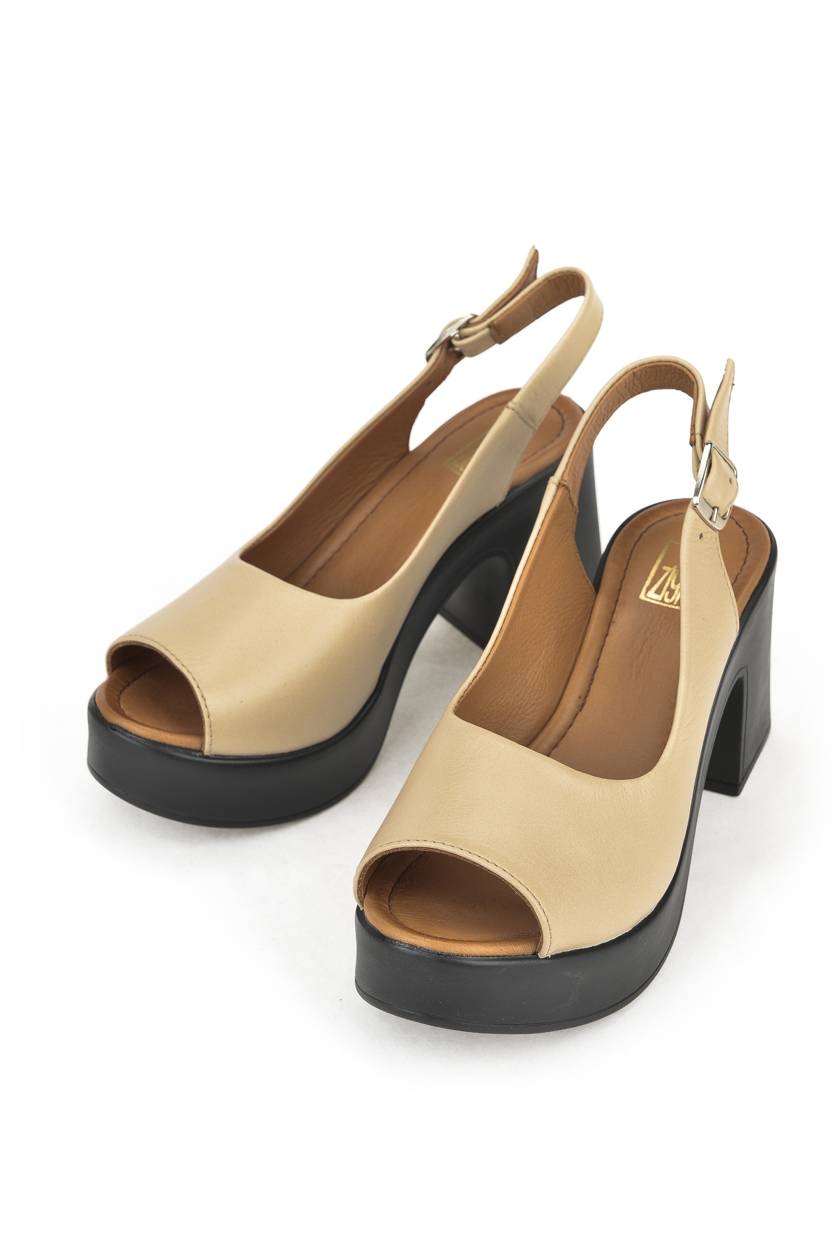 Kadın Hakiki Deri Topuklu Sandalet 141992Z28003 Bej - Görsel 5