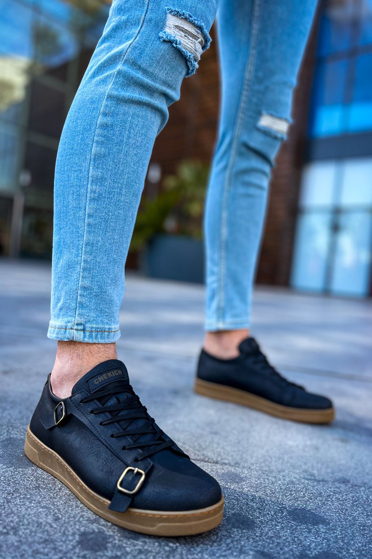 CH191 CKT Side Buckle Erkek Ayakkabı SIYAH - Görsel 2