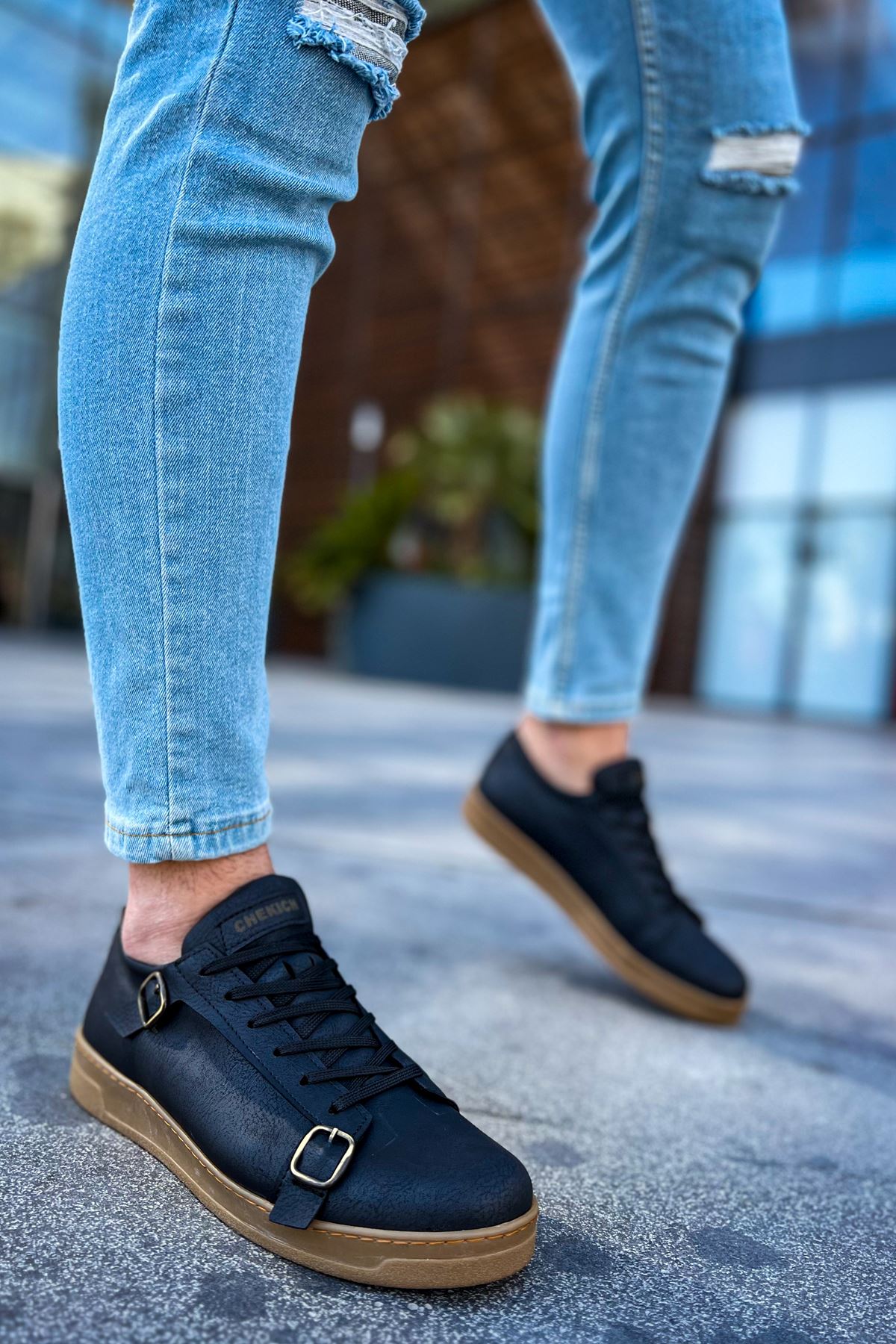 CH191 CKT Side Buckle Erkek Ayakkabı SIYAH - Görsel 3
