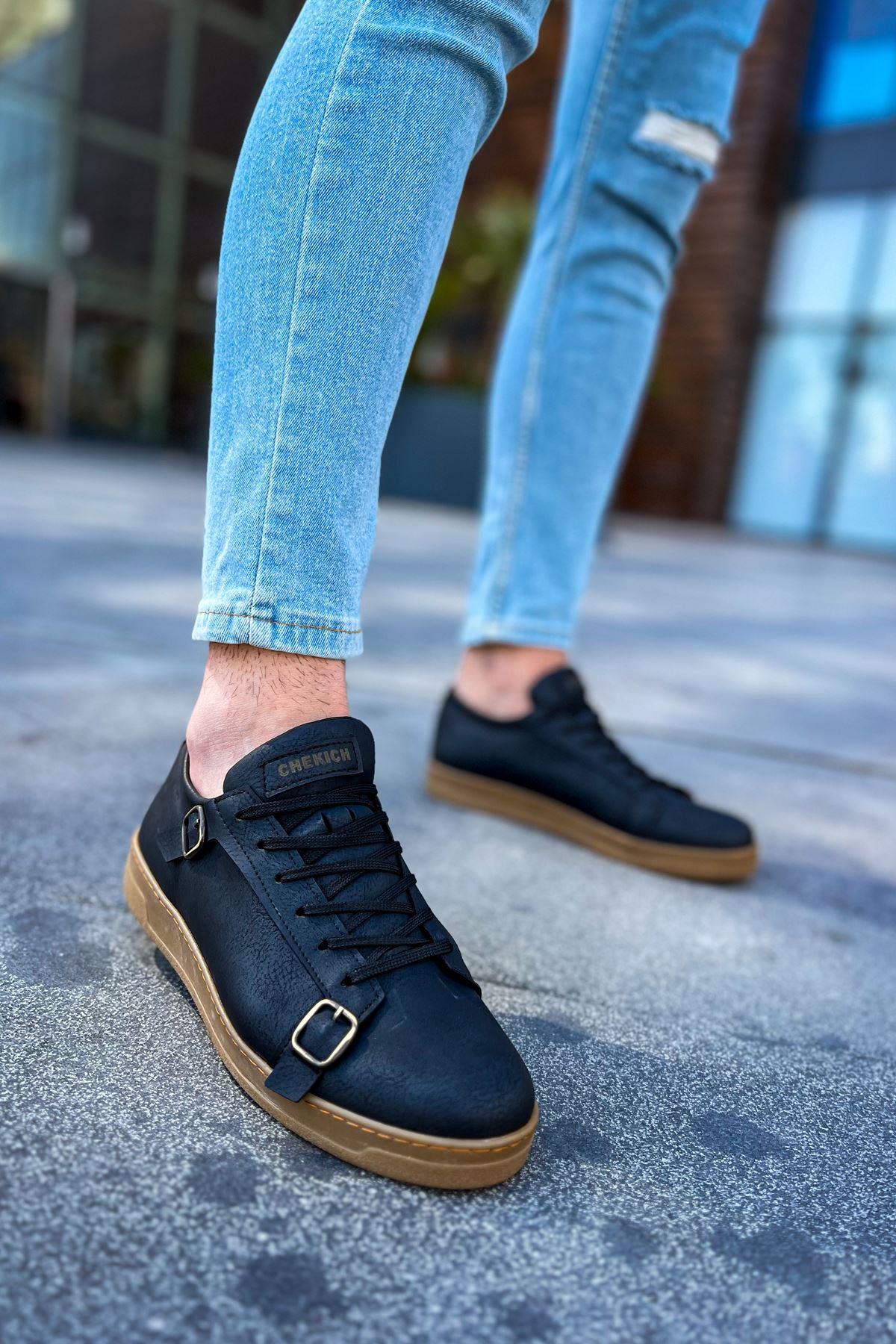 CH191 CKT Side Buckle Erkek Ayakkabı SIYAH - Görsel 4