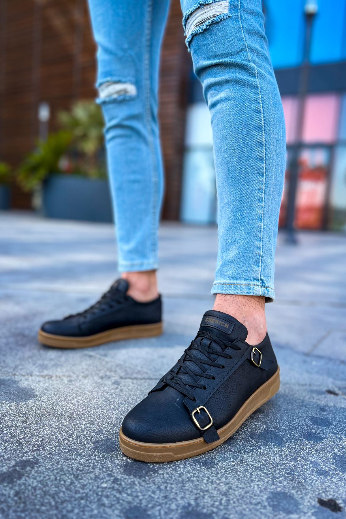 CH191 CKT Side Buckle Erkek Ayakkabı SIYAH - Görsel 5