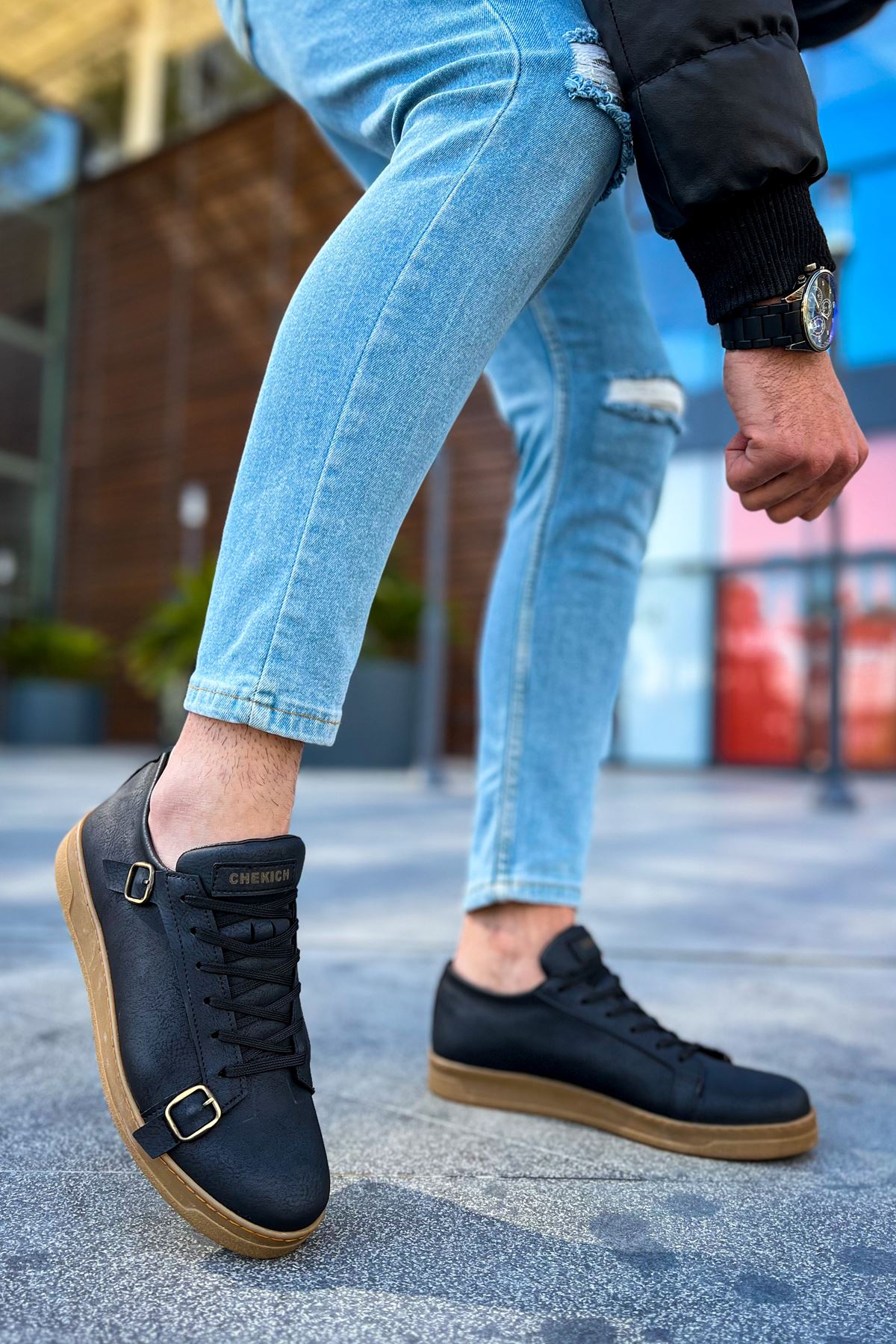 CH191 CKT Side Buckle Erkek Ayakkabı SIYAH - Görsel 6