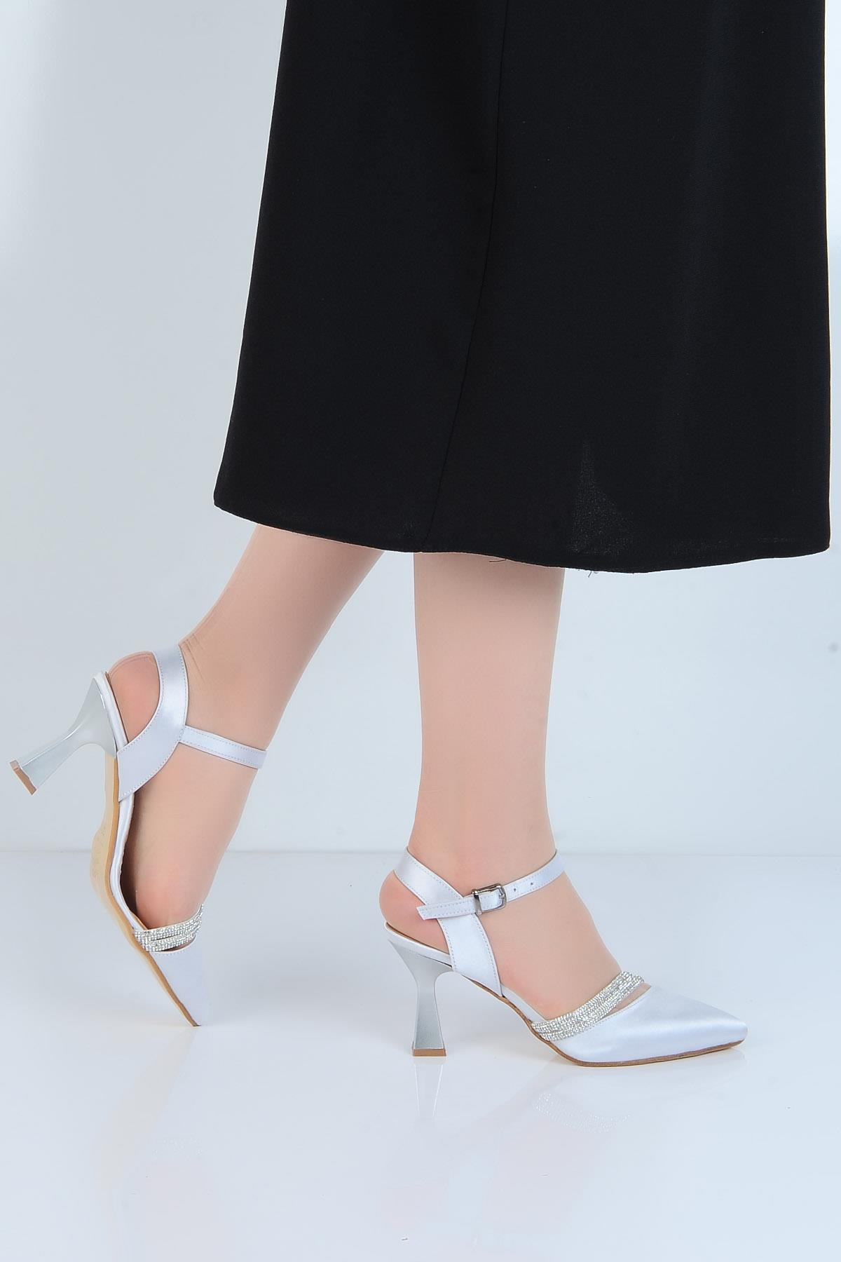 24-08 Saten 8Cm Topuklu Kadın Ayakkabı - Görsel 4