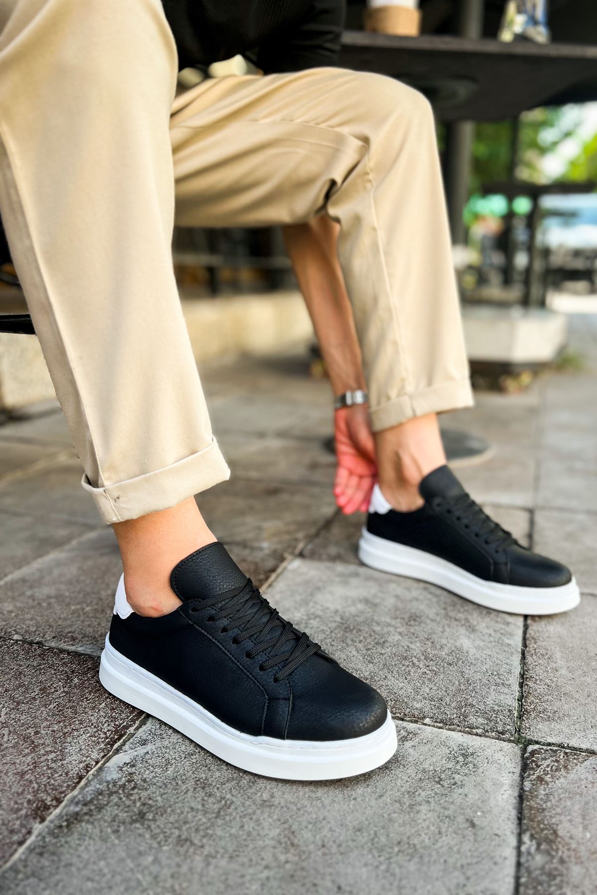 CH979 Santoni GBT Spor Erkek Ayakkabı SIYAH/BEYAZ - Görsel 3