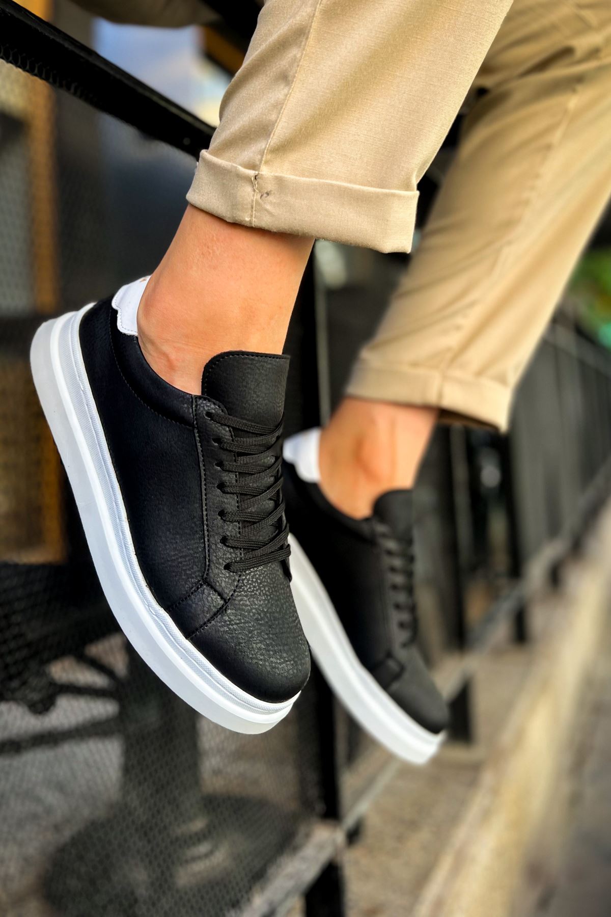 CH979 Santoni GBT Spor Erkek Ayakkabı SIYAH/BEYAZ - Görsel 6