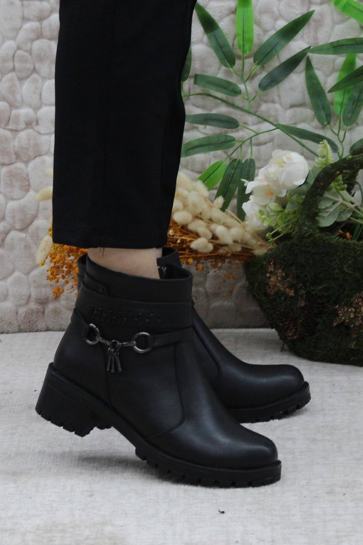 Mehmet Mete 42829 Siyah Orijinal Hakiki Deri İçi Kürklü Kaymaz Taban Kadın Bot - Görsel 2