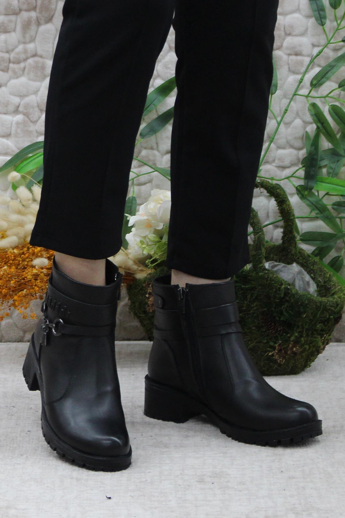 Mehmet Mete 42829 Siyah Orijinal Hakiki Deri İçi Kürklü Kaymaz Taban Kadın Bot - Görsel 5