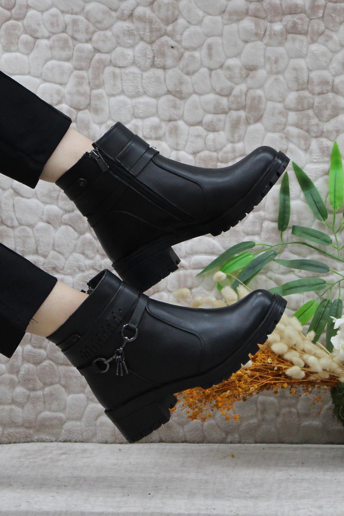 Mehmet Mete 42829 Siyah Orijinal Hakiki Deri İçi Kürklü Kaymaz Taban Kadın Bot - Görsel 6