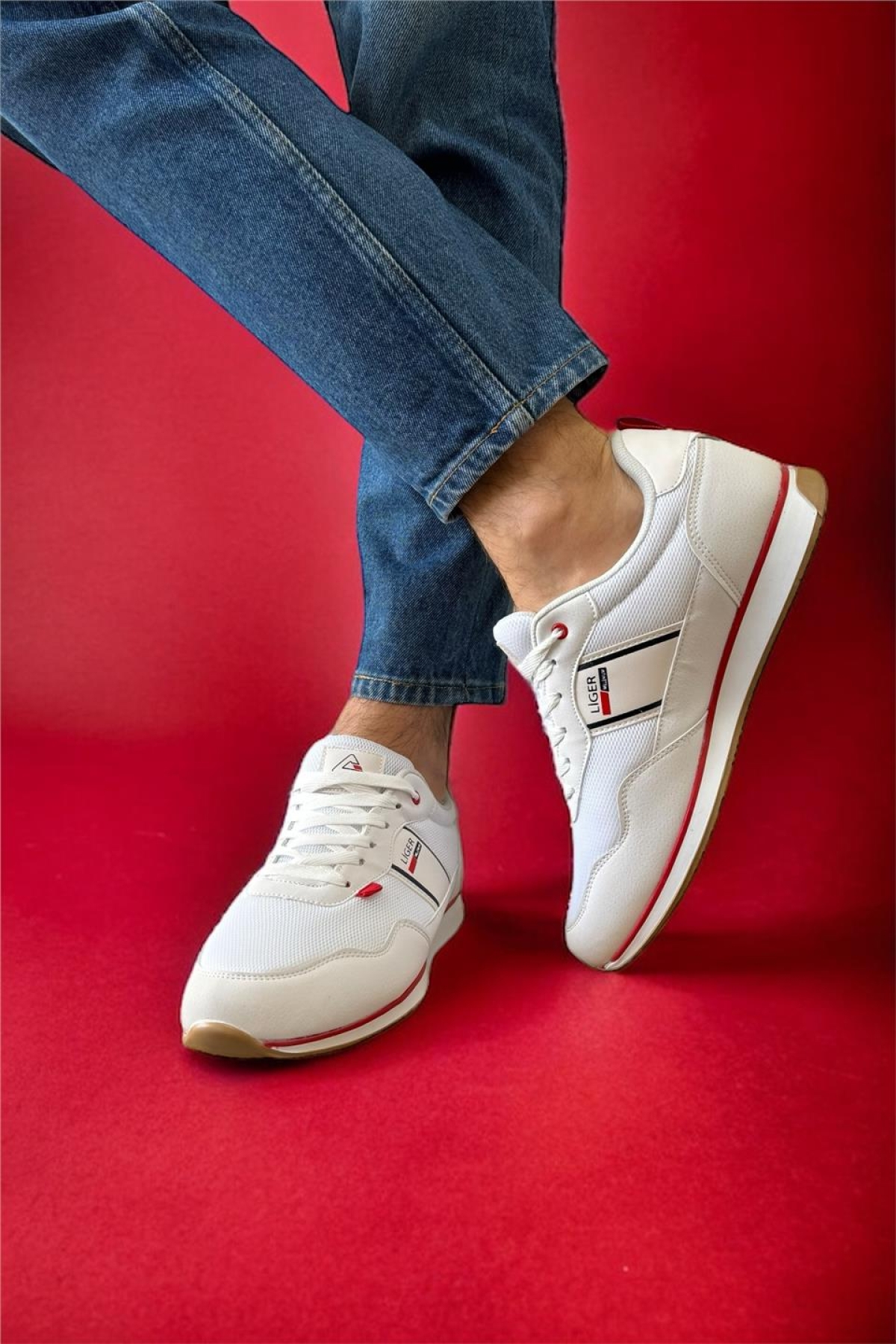 Erkek Günlük Sneaker Spor Ayakkabı BEYAZ - KIRMIZI - Görsel 4