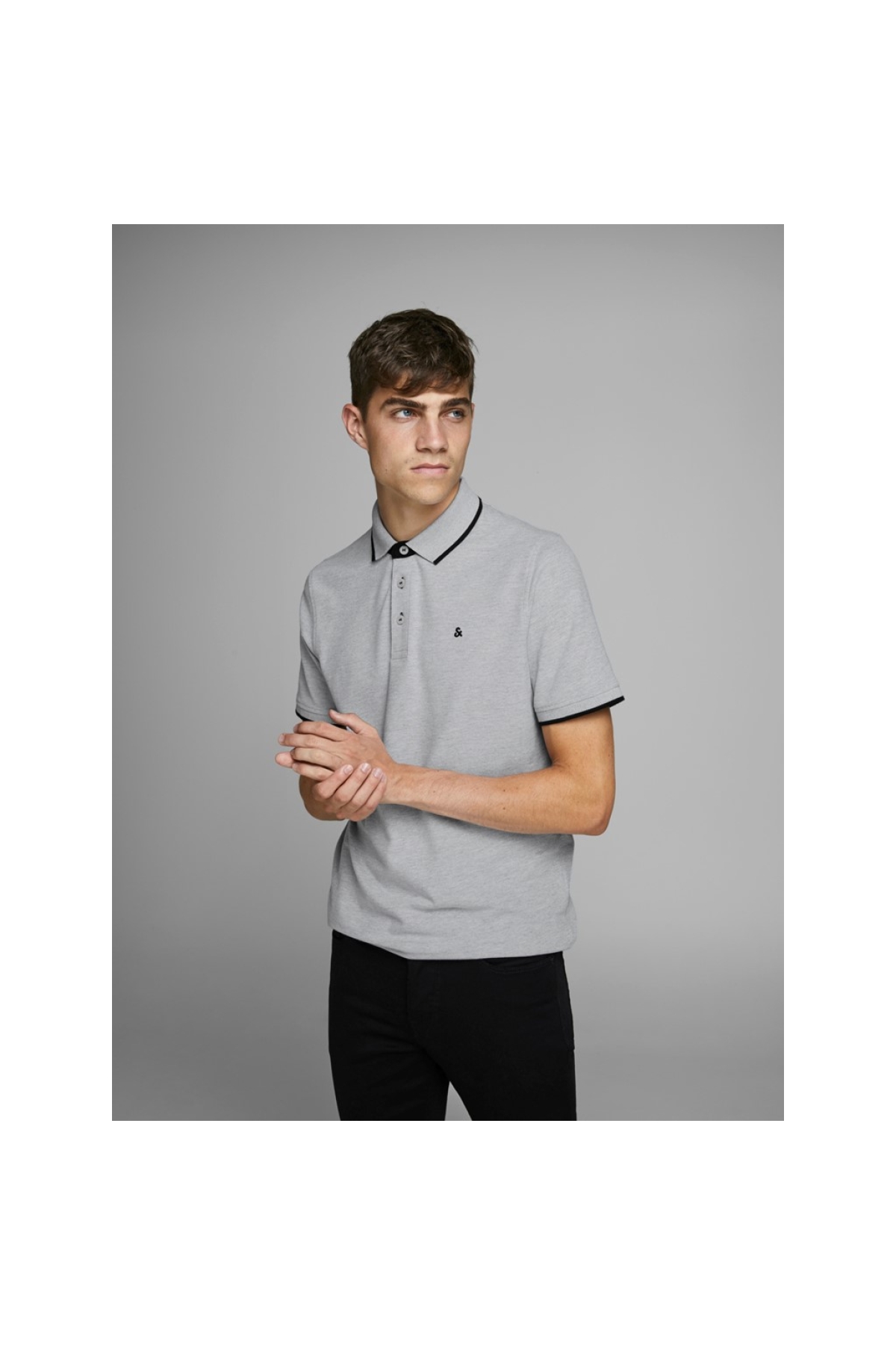 Jack&Jones Polo Yaka Slim Fit Açık Gri Erkek T-Shirt 12136668