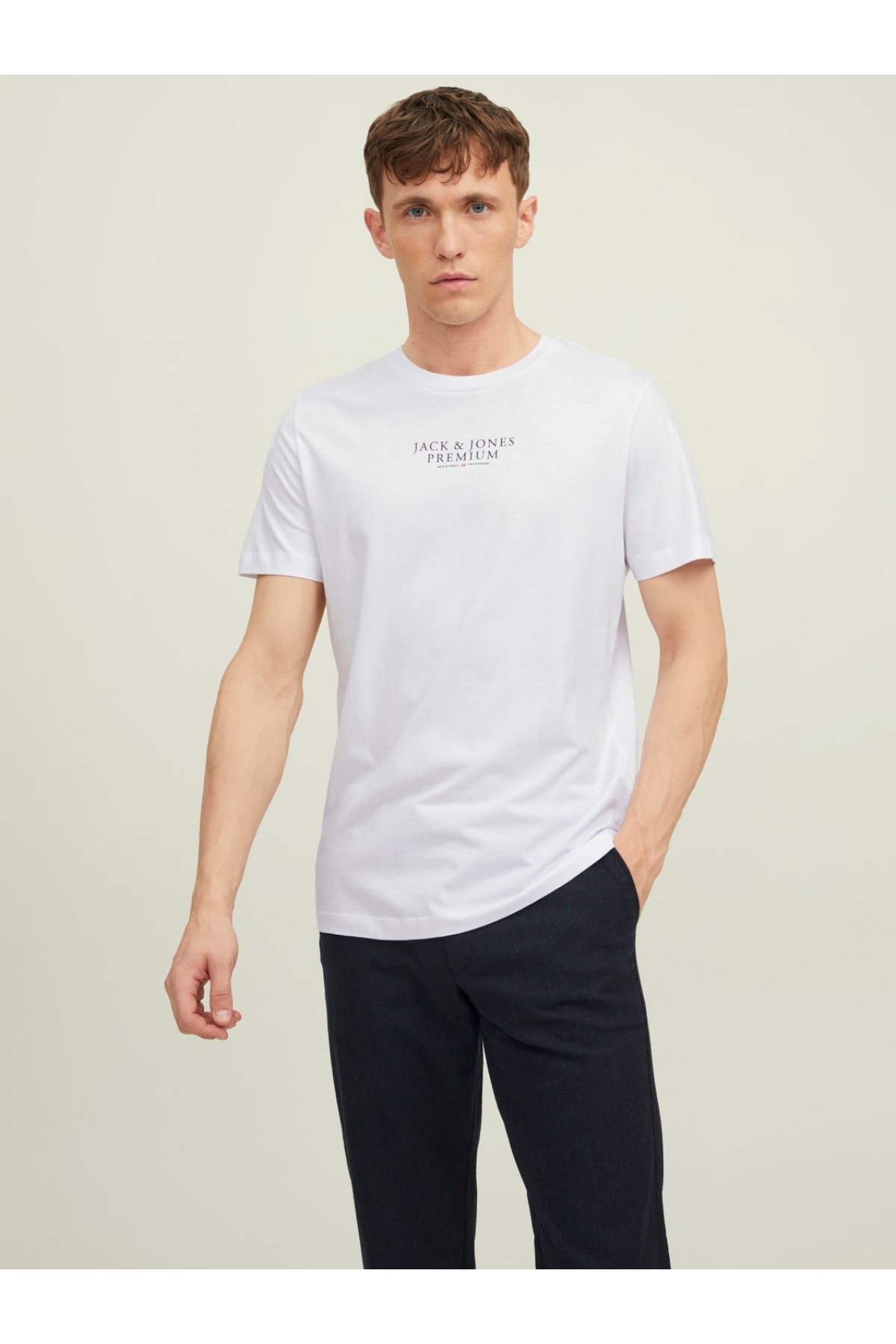 Jack&Jones Bisiklet Yaka Yazılı Kısa Kollu Beyaz Erkek T-Shirt 12217167