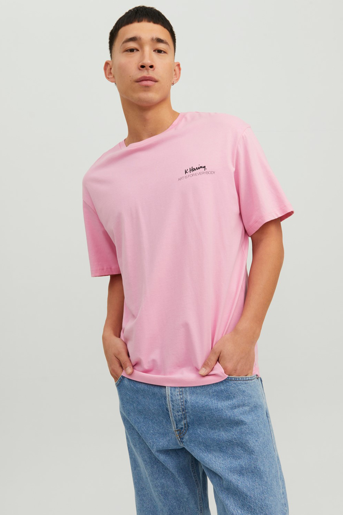 Jack&Jones O Yaka Rahat Kesim Pembe Erkek T-Shirt 12230672