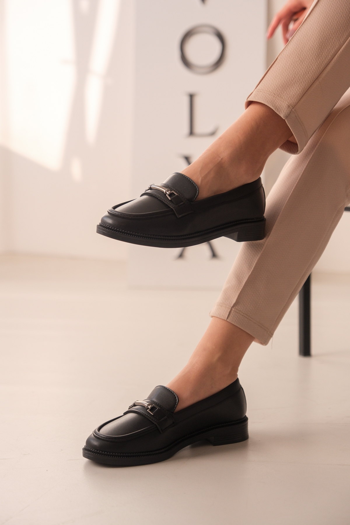 Judi Siyah Tokalı Deri İnce Taban (3cm) Loafer Kadın Ayakkabı - Görsel 3