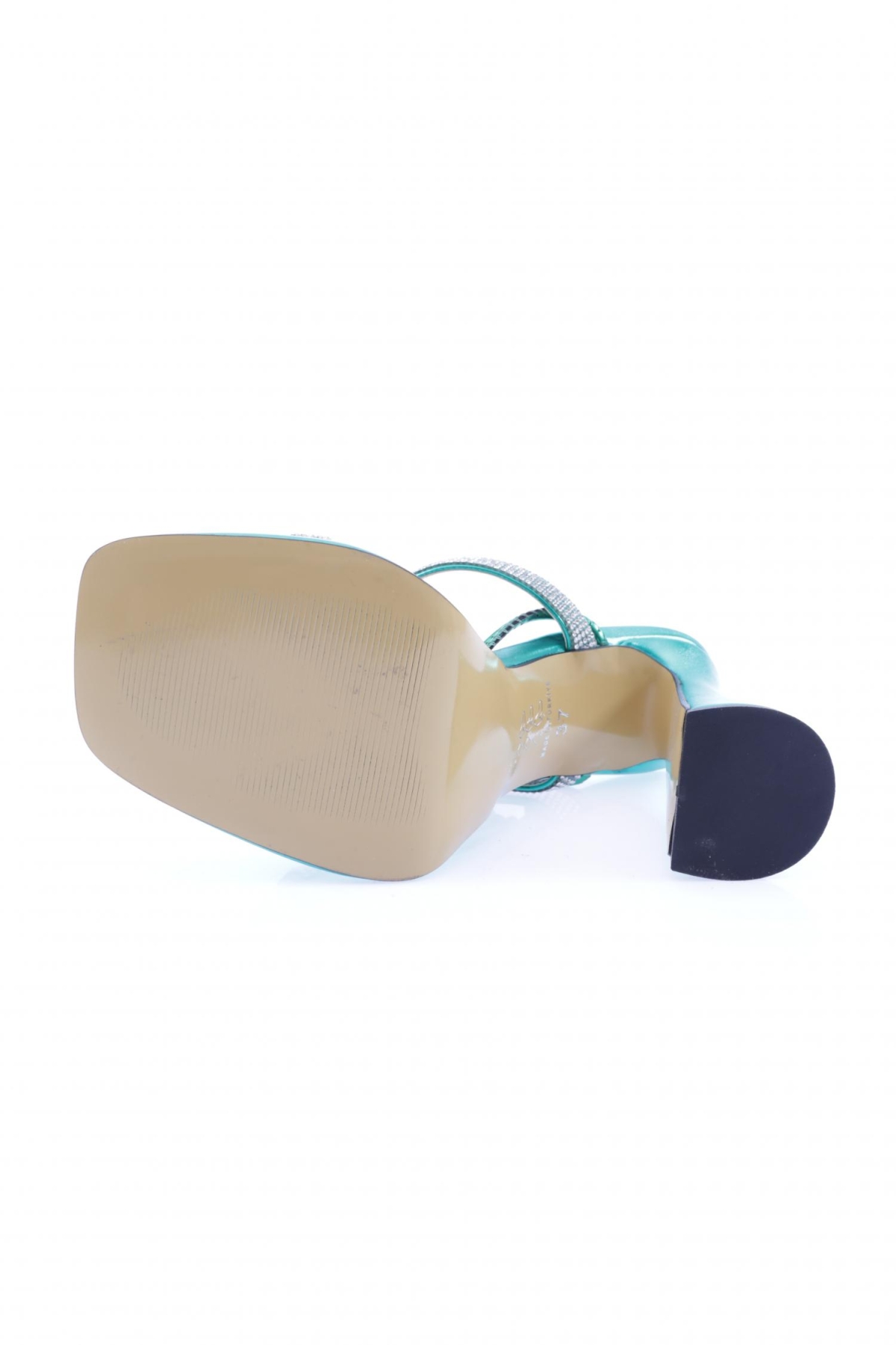3582-23Y Kadin Kristal Taşli Bantli Bilekten Bağlamali Kalin Topuklu Sandalet - Görsel 6