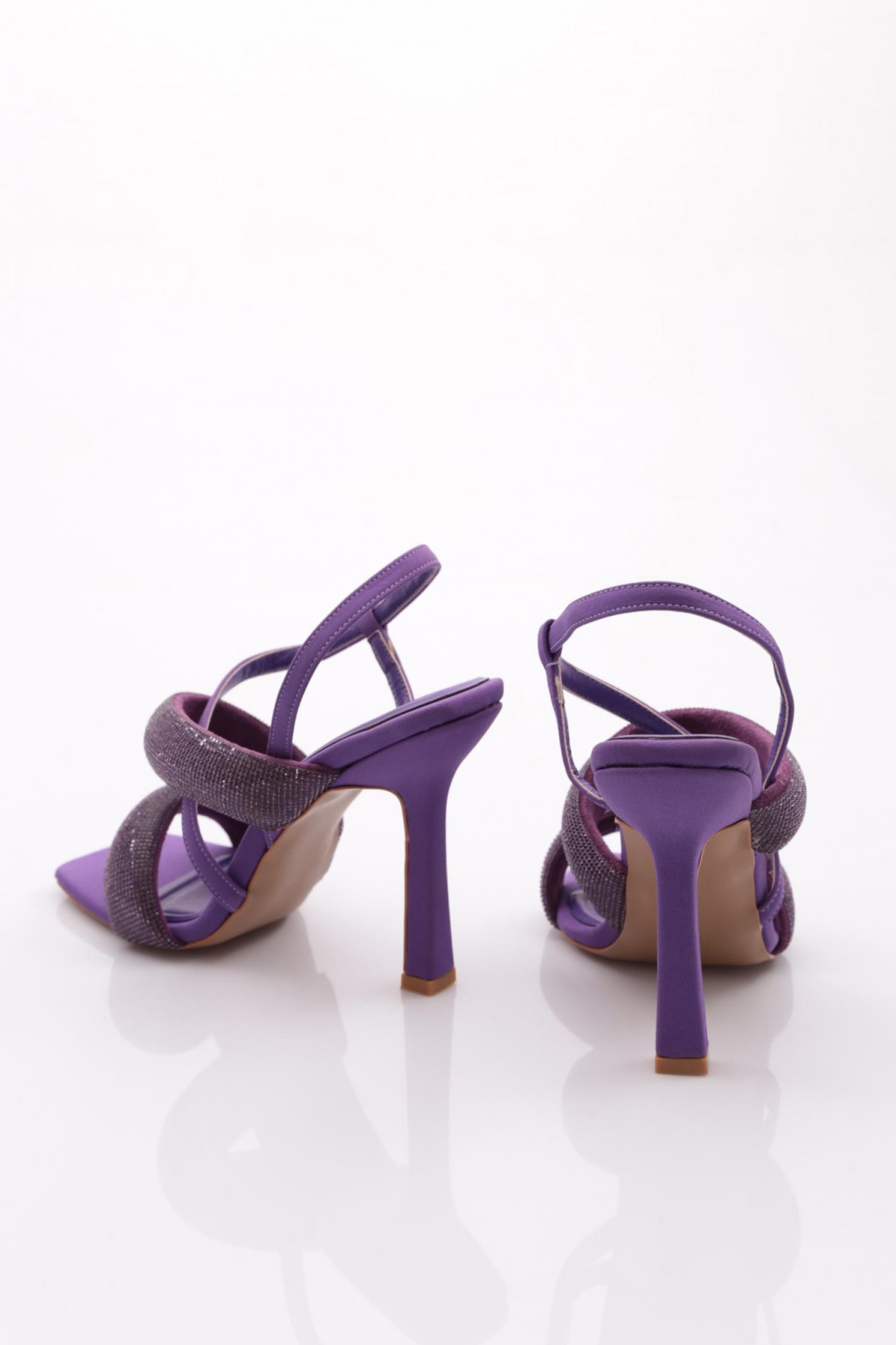 2032 Kadin Sirali Kalin Sirali Ve Çapraz Bantli Silver Taşli Topuklu Sandalet - Görsel 4