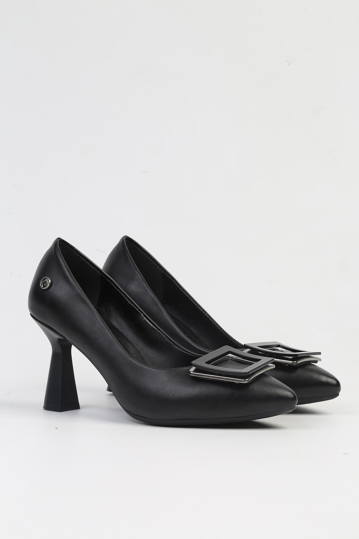 ® | PC-53103 Siyah Cilt Kadın Topuklu Ayakkabı - Görsel 3