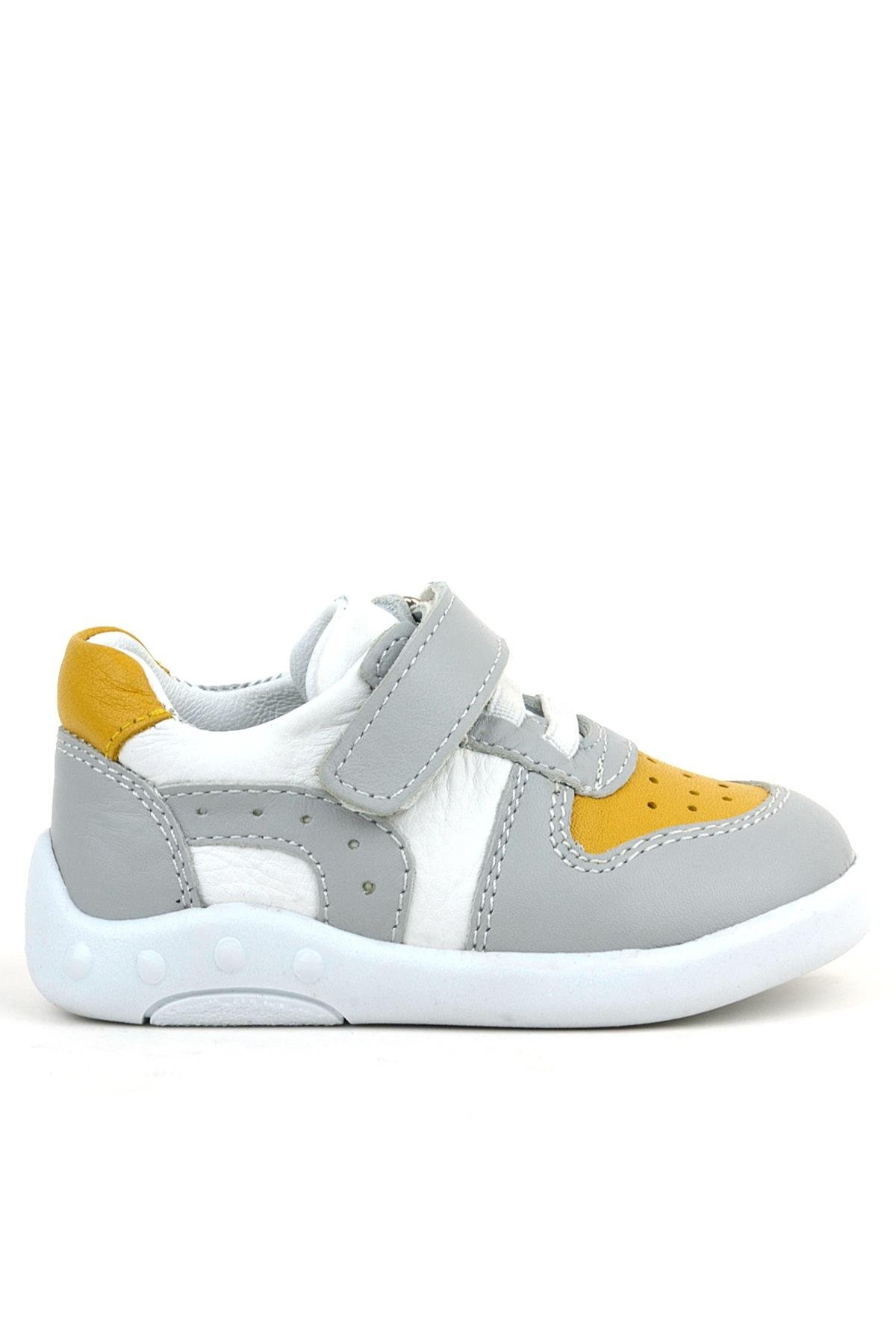 Hakiki Deri Gri Sarı Anatomik Bebek Spor Ayakkabı - Görsel 3