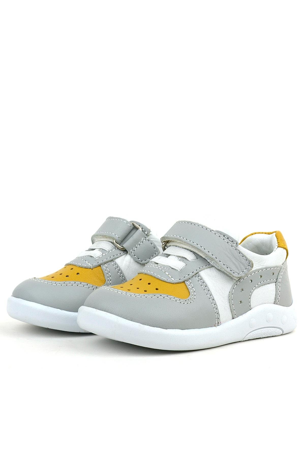 Hakiki Deri Gri Sarı Anatomik Bebek Spor Ayakkabı - Görsel 5