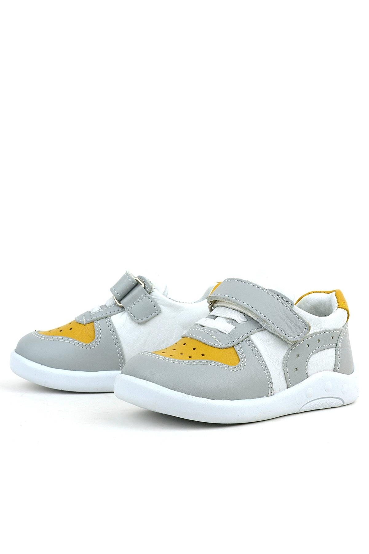 Hakiki Deri Gri Sarı Anatomik Bebek Spor Ayakkabı - Görsel 6