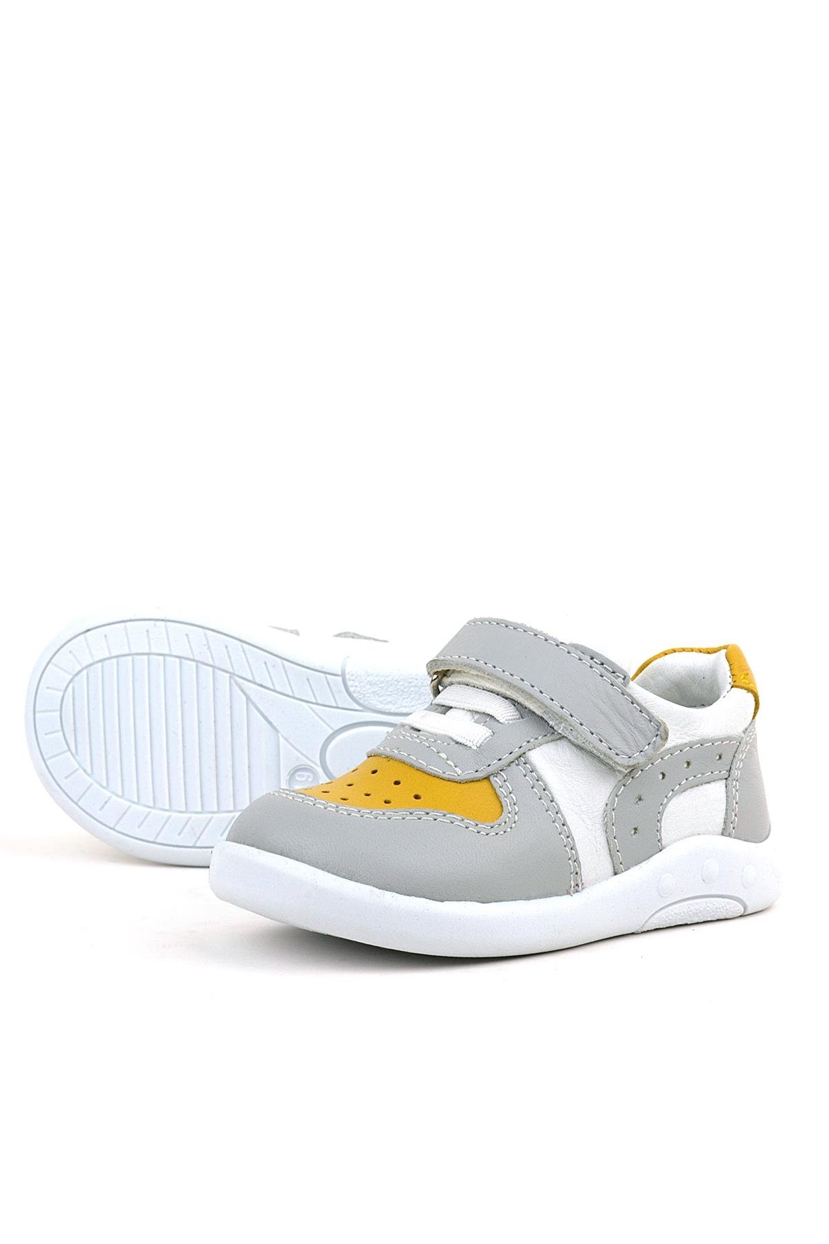 Hakiki Deri Gri Sarı Anatomik Bebek Spor Ayakkabı - Görsel 7