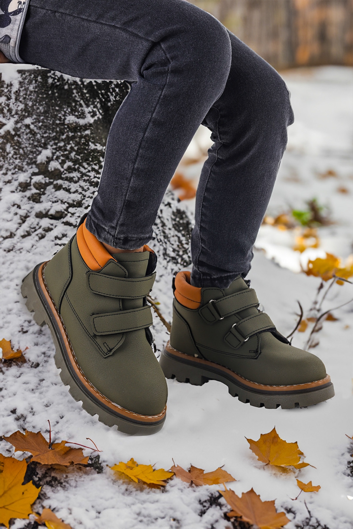 Cırtlı Erkek Çocuk Bot Ayakkabı Arz 3340 Haki - Sarı - Görsel 4