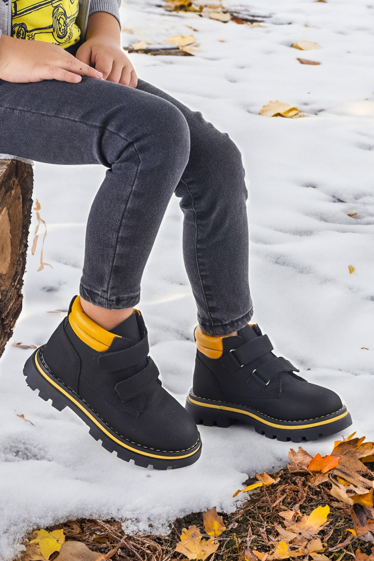 Cırtlı Erkek Çocuk Bot Ayakkabı Arz 3340 Siyah - Sarı - Görsel 4