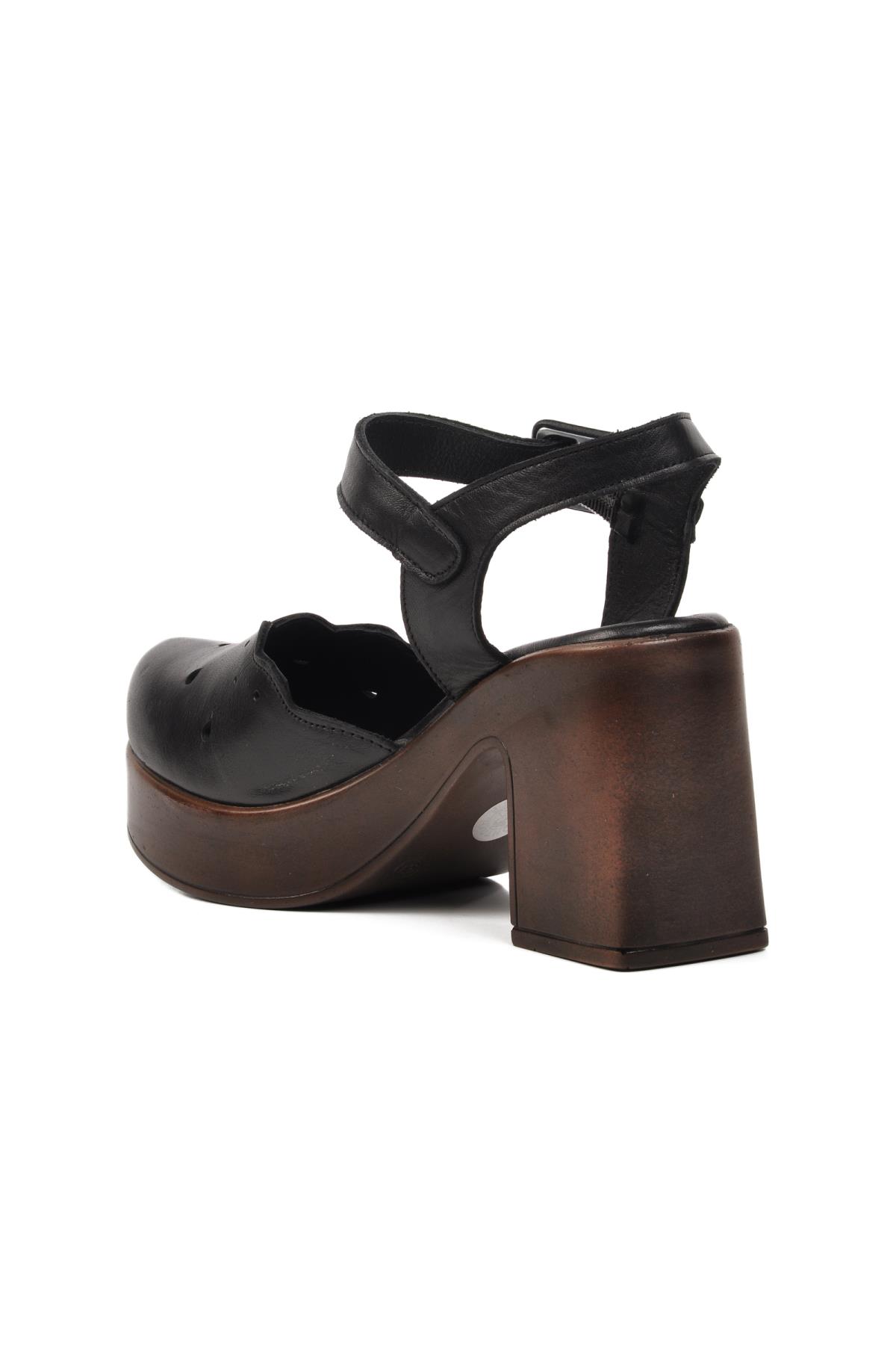 2217001Y Siyah Hakiki Deri Kadın Topuklu Ayakkabı - Görsel 5