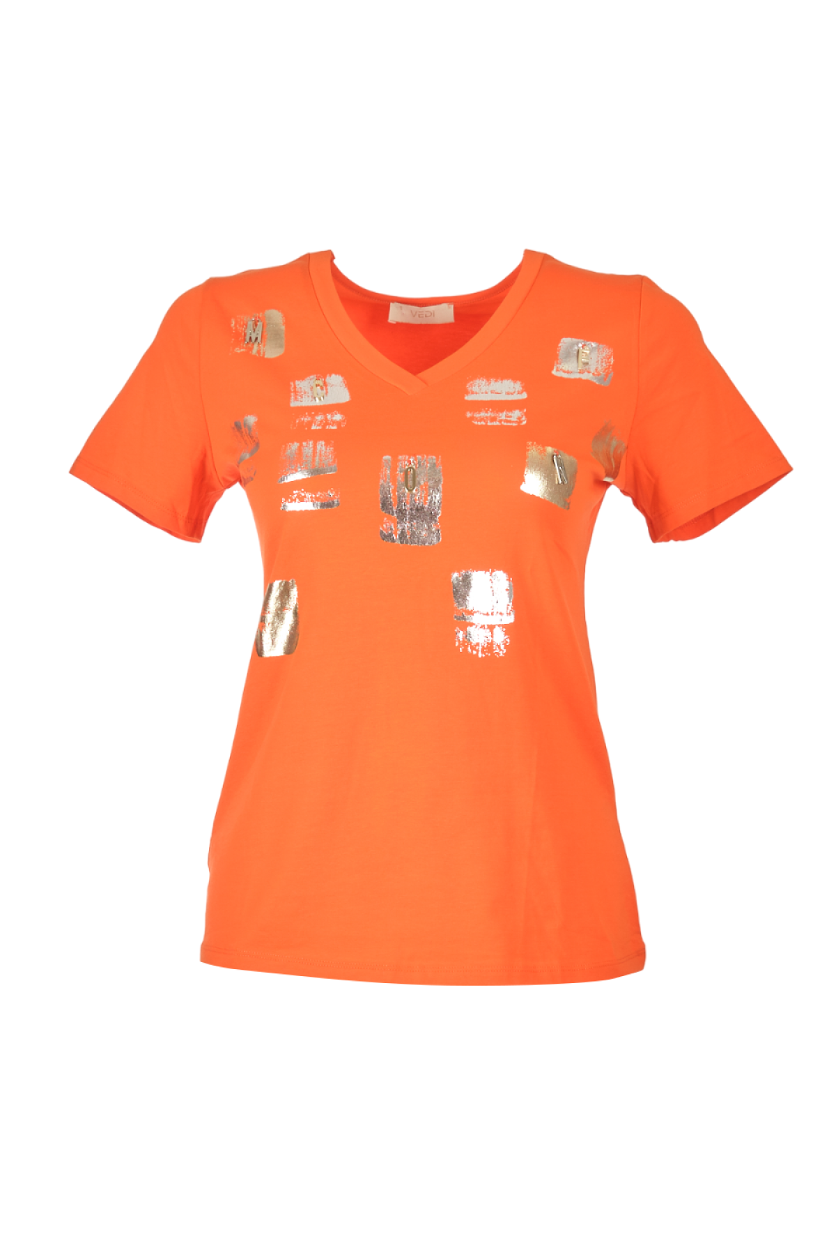 Bisiklet Yaka Baskılı Kısa Kollu Oranj Kadın T-Shirt 2243102