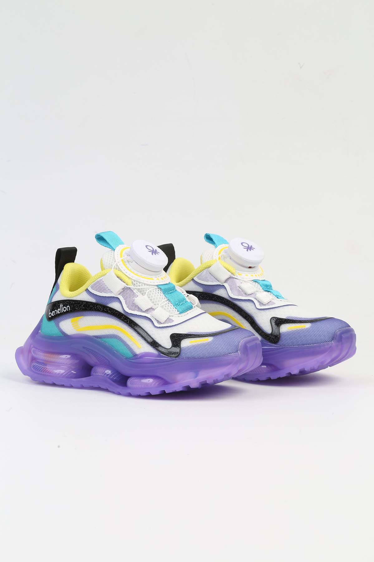 ® İTHAL Beyaz Lila Çocuk Bağcık Mekanizmalı Spor Ayakkabı BNI-10017 - Görsel 3